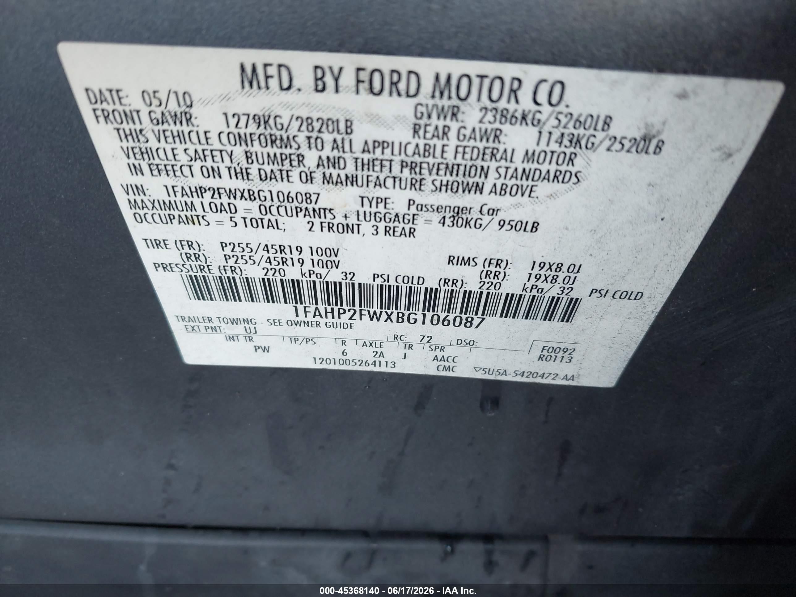 2011 Ford Taurus Limited Gray vin: 1FAHP2FWXBG106087