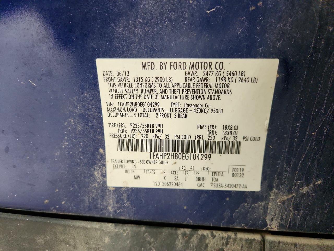 2014 Ford Taurus Sel Blue vin: 1FAHP2H80EG104299