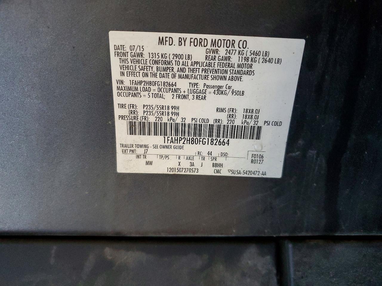 2015 Ford Taurus Sel Gray vin: 1FAHP2H80FG182664