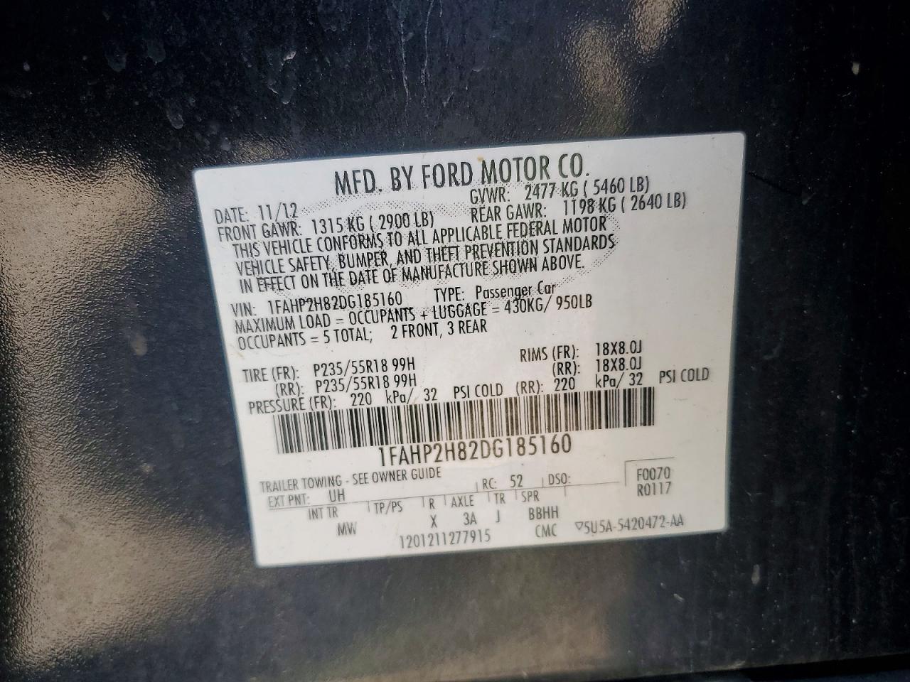 2013 Ford Taurus Black vin: 1FAHP2H82DG185160