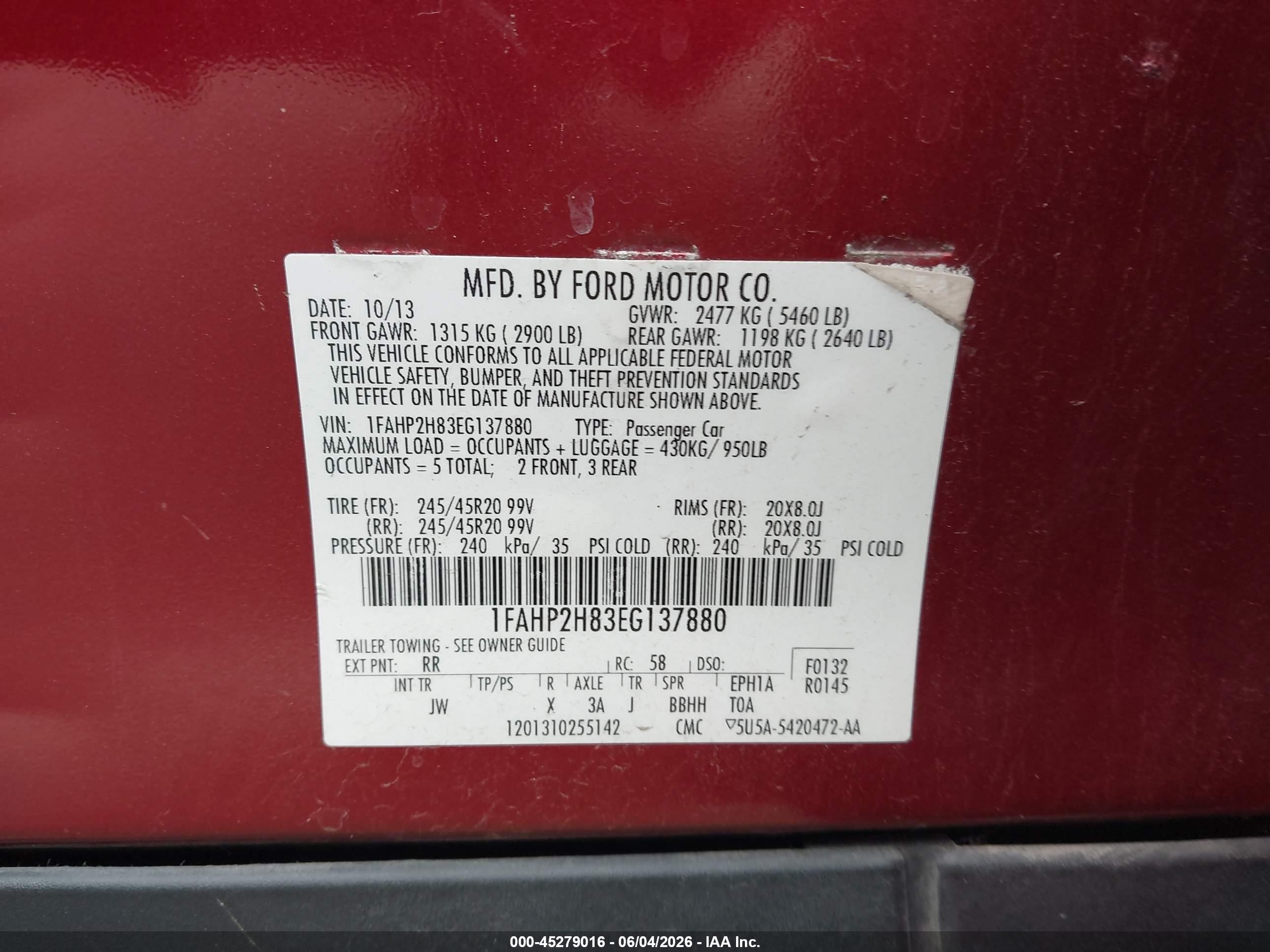 2014 Ford Taurus Sel Красный vin: 1FAHP2H83EG137880