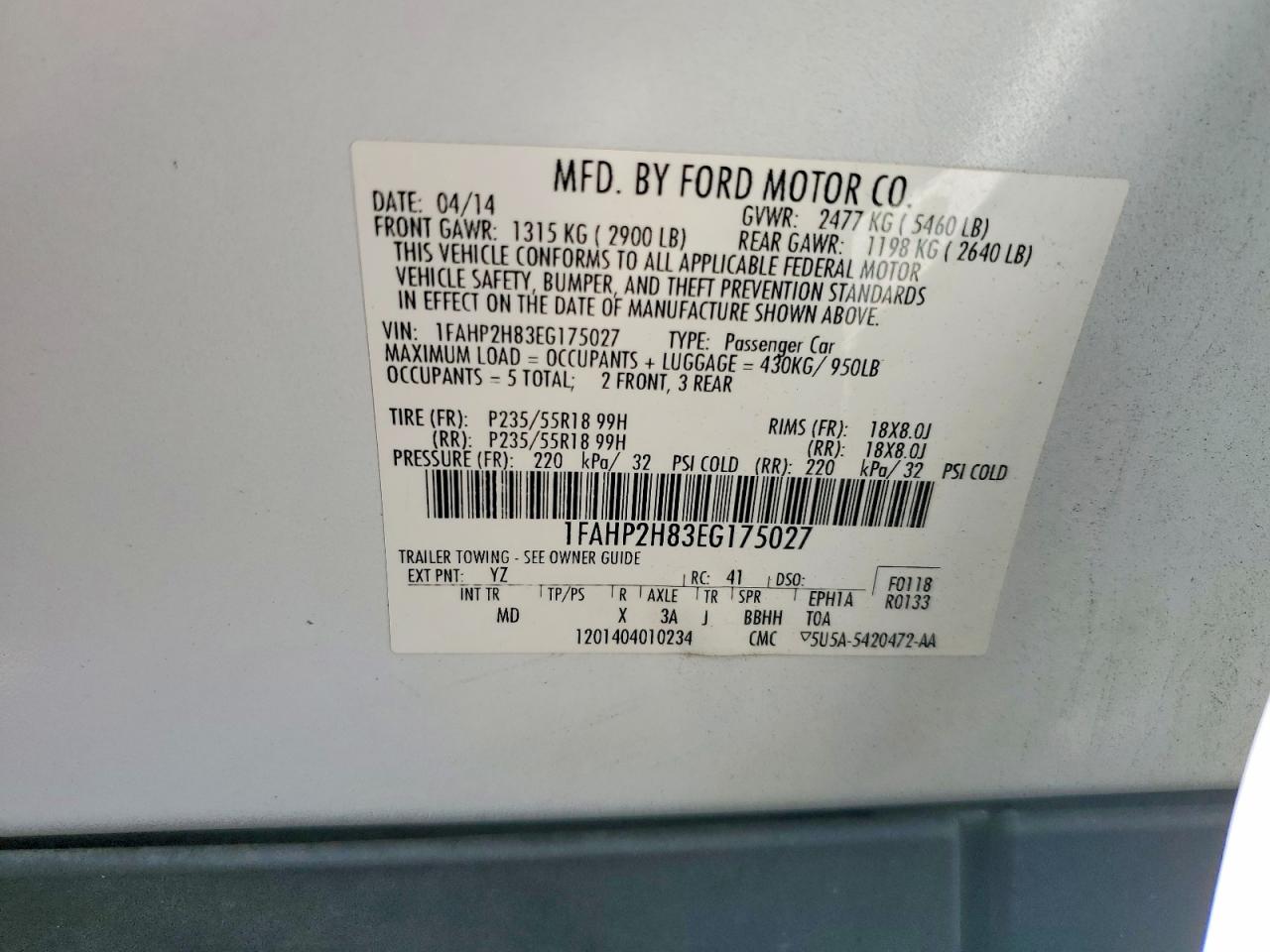2014 Ford Taurus Sel Белый vin: 1FAHP2H83EG175027