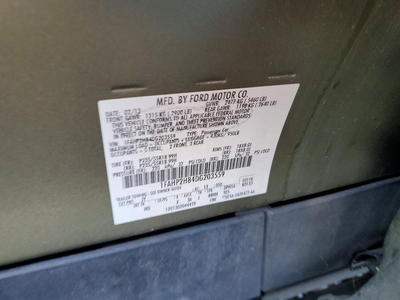 2013 Ford Taurus Sel Зеленый vin: 1FAHP2H84DG203559