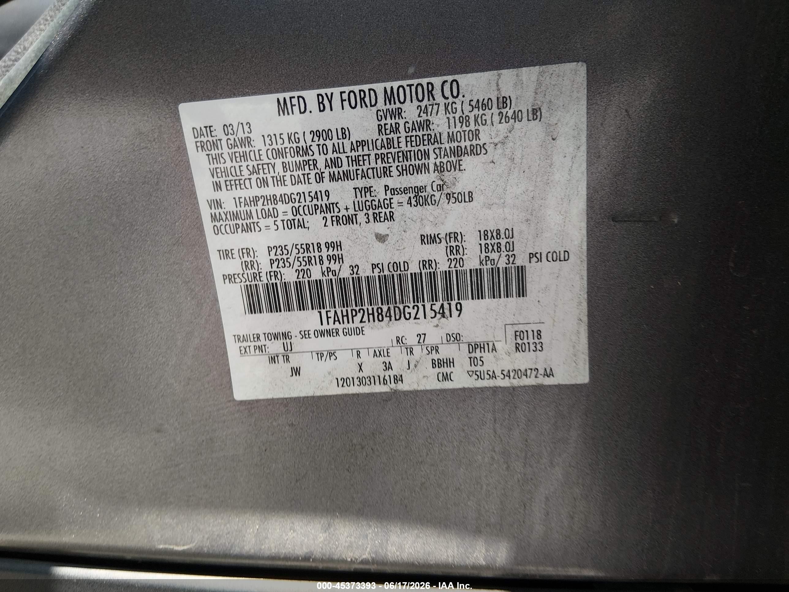 2013 Ford Taurus Sel Gray vin: 1FAHP2H84DG215419