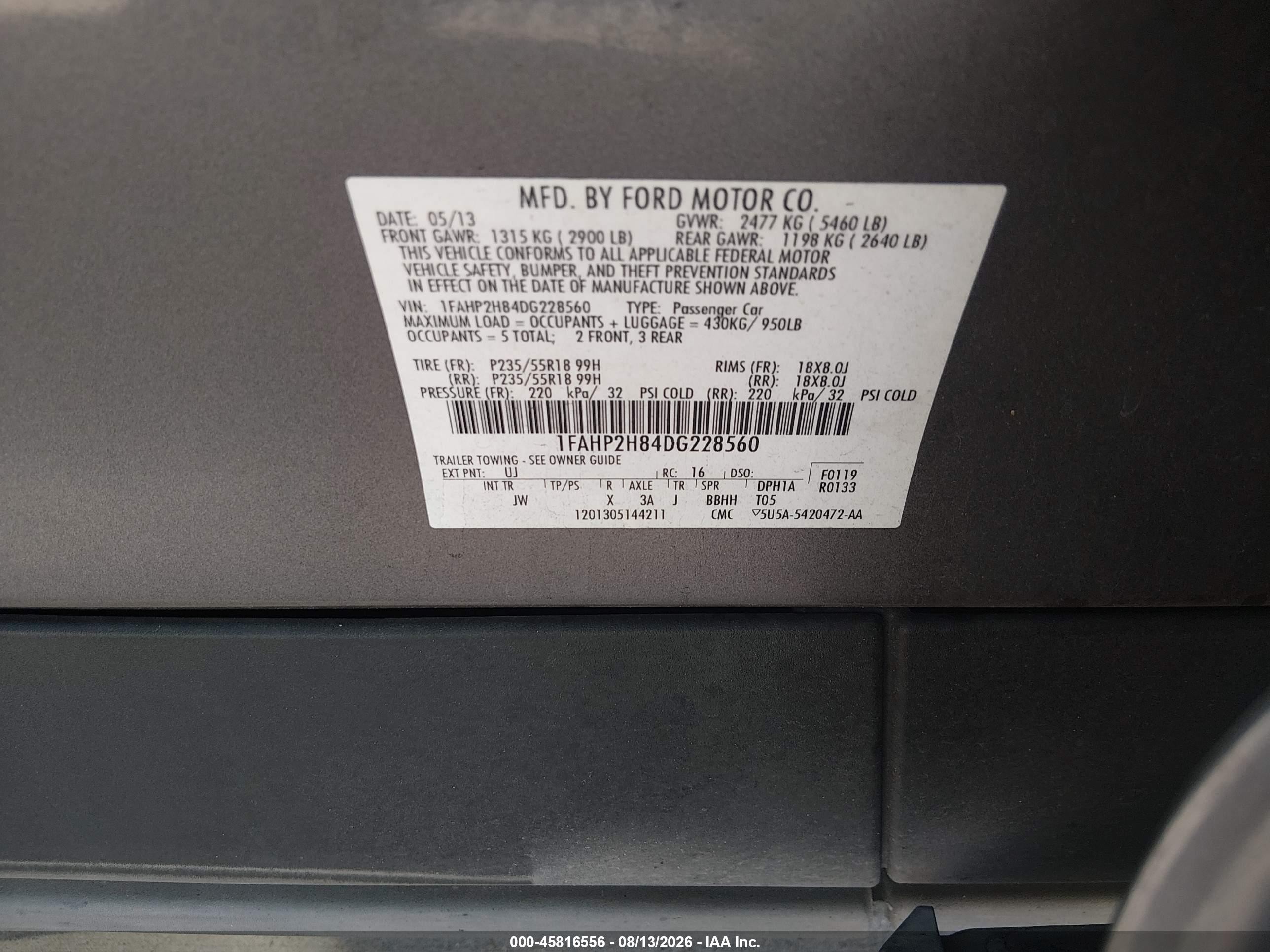 2013 Ford Taurus Sel Серый vin: 1FAHP2H84DG228560