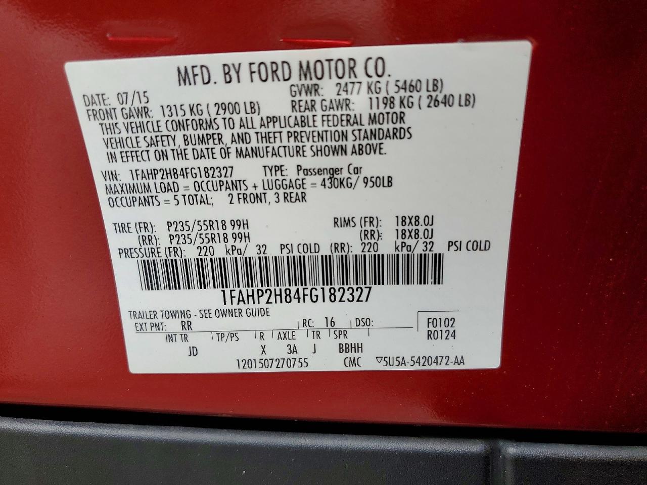 2015 Ford Taurus Sel Красный vin: 1FAHP2H84FG182327