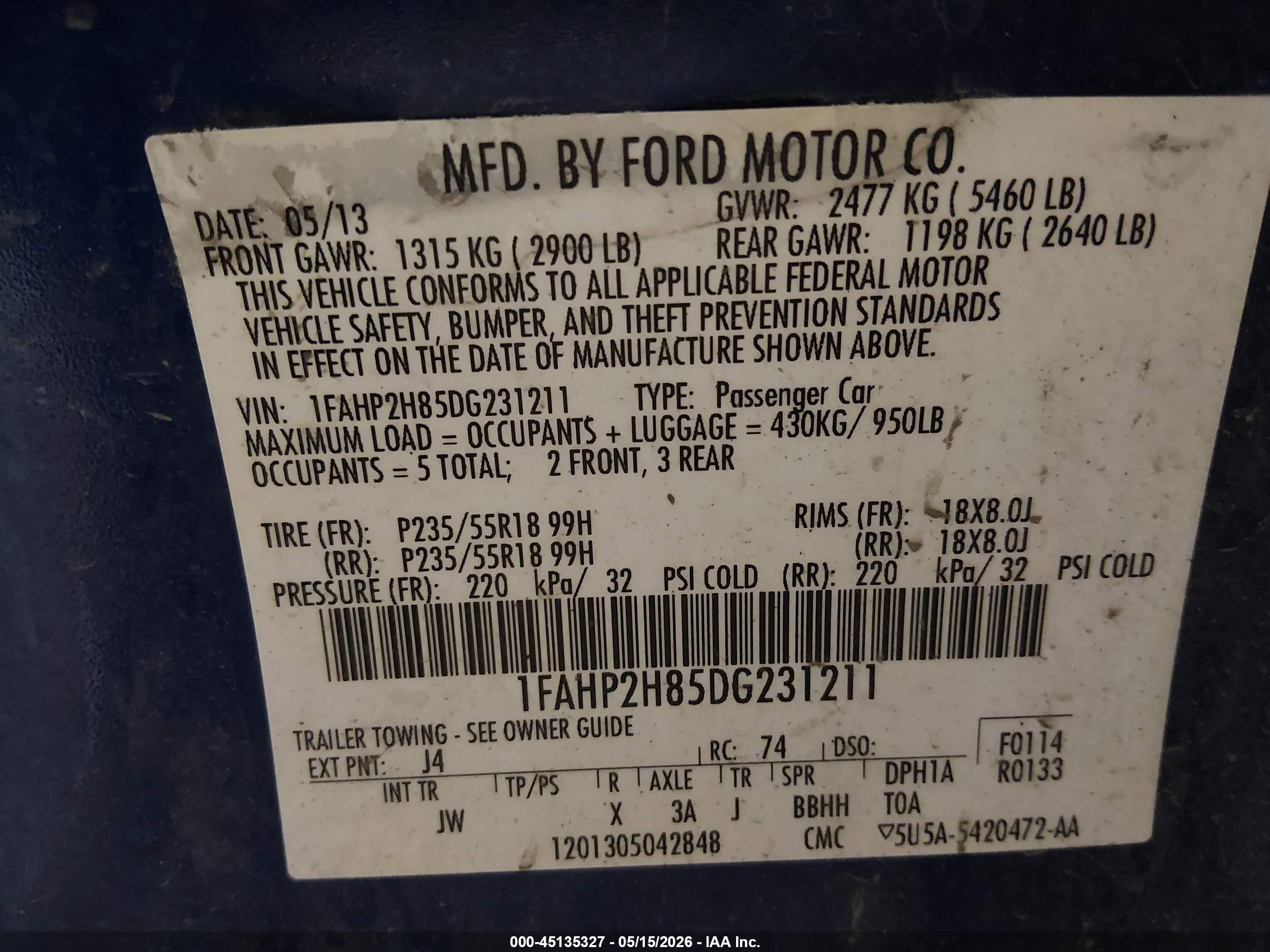 2013 Ford Taurus Sel Blue vin: 1FAHP2H85DG231211