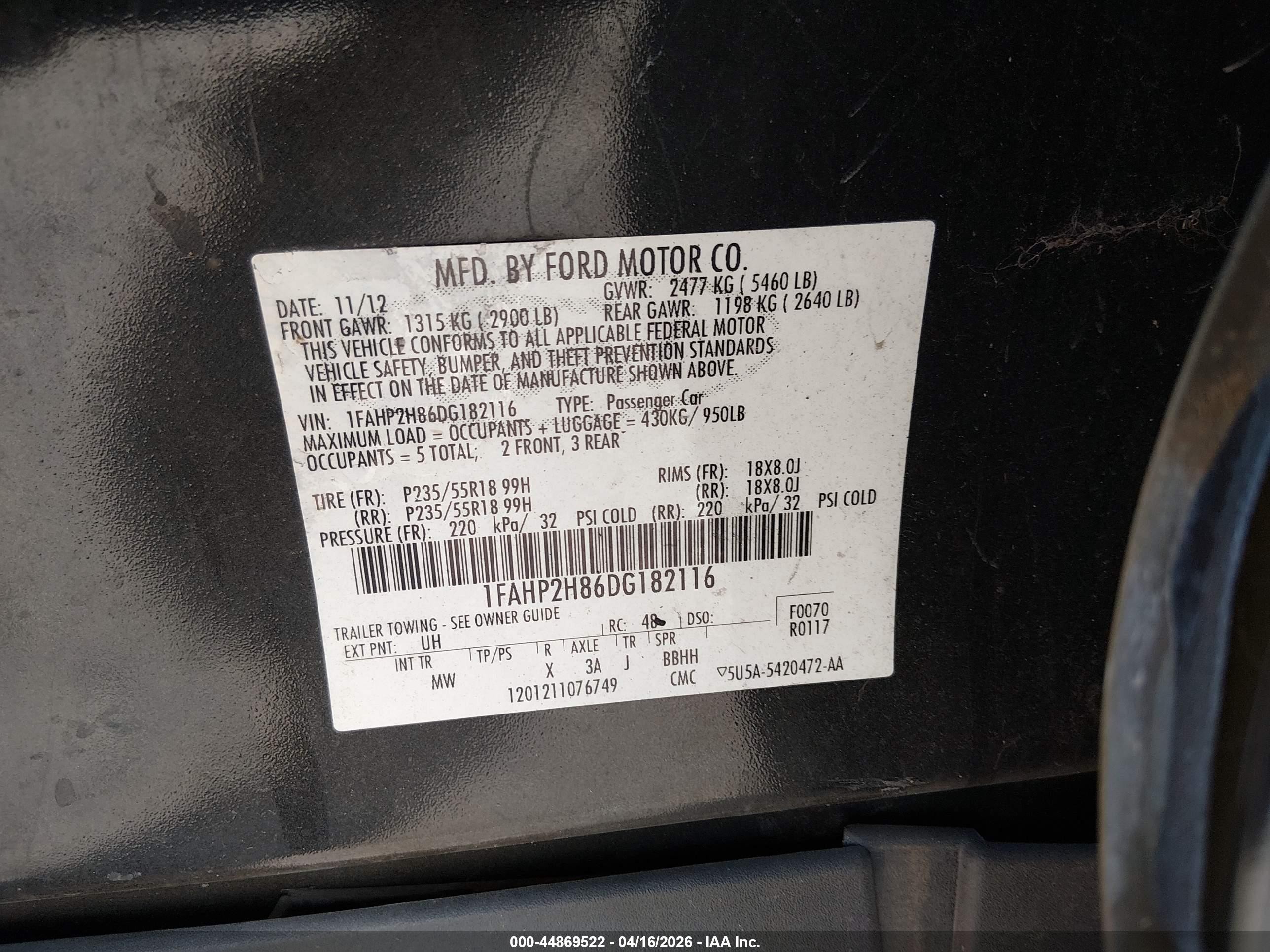 2013 Ford Taurus Sel Black vin: 1FAHP2H86DG182116
