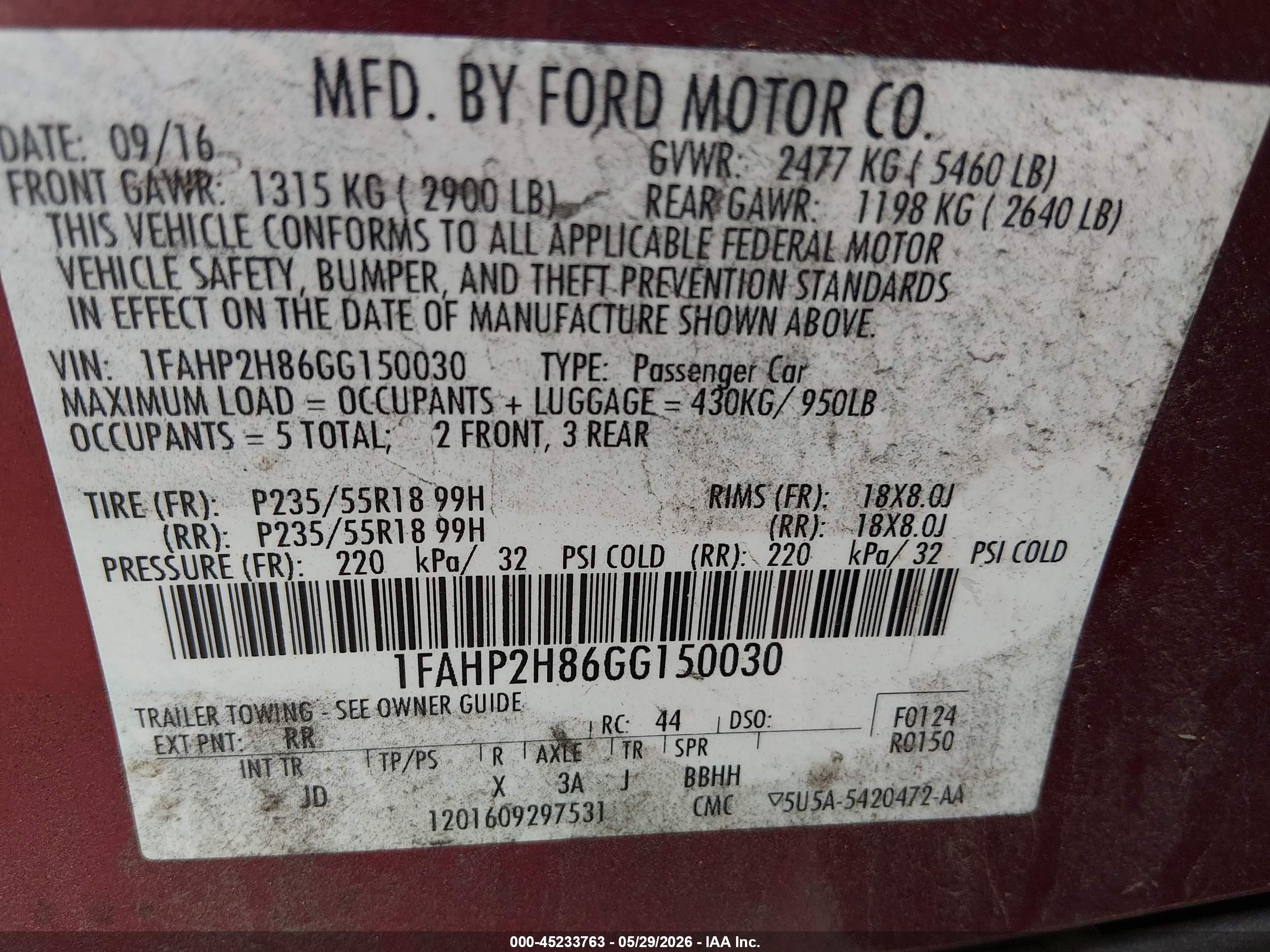 2016 Ford Taurus Sel Red vin: 1FAHP2H86GG150030
