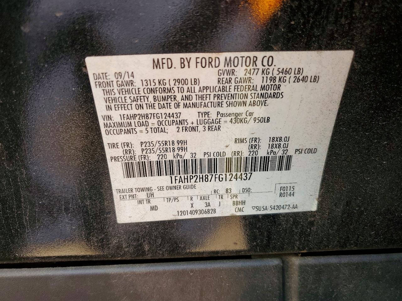 2014 Ford Taurus Sel Black vin: 1FAHP2H87FG124437