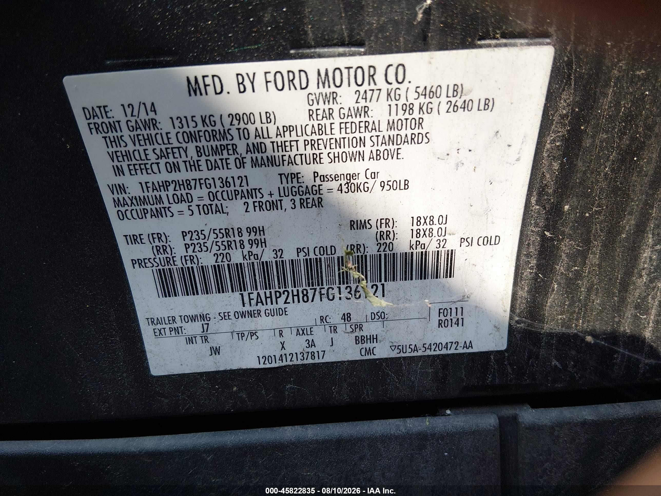 2015 Ford Taurus Sel Gray vin: 1FAHP2H87FG136121