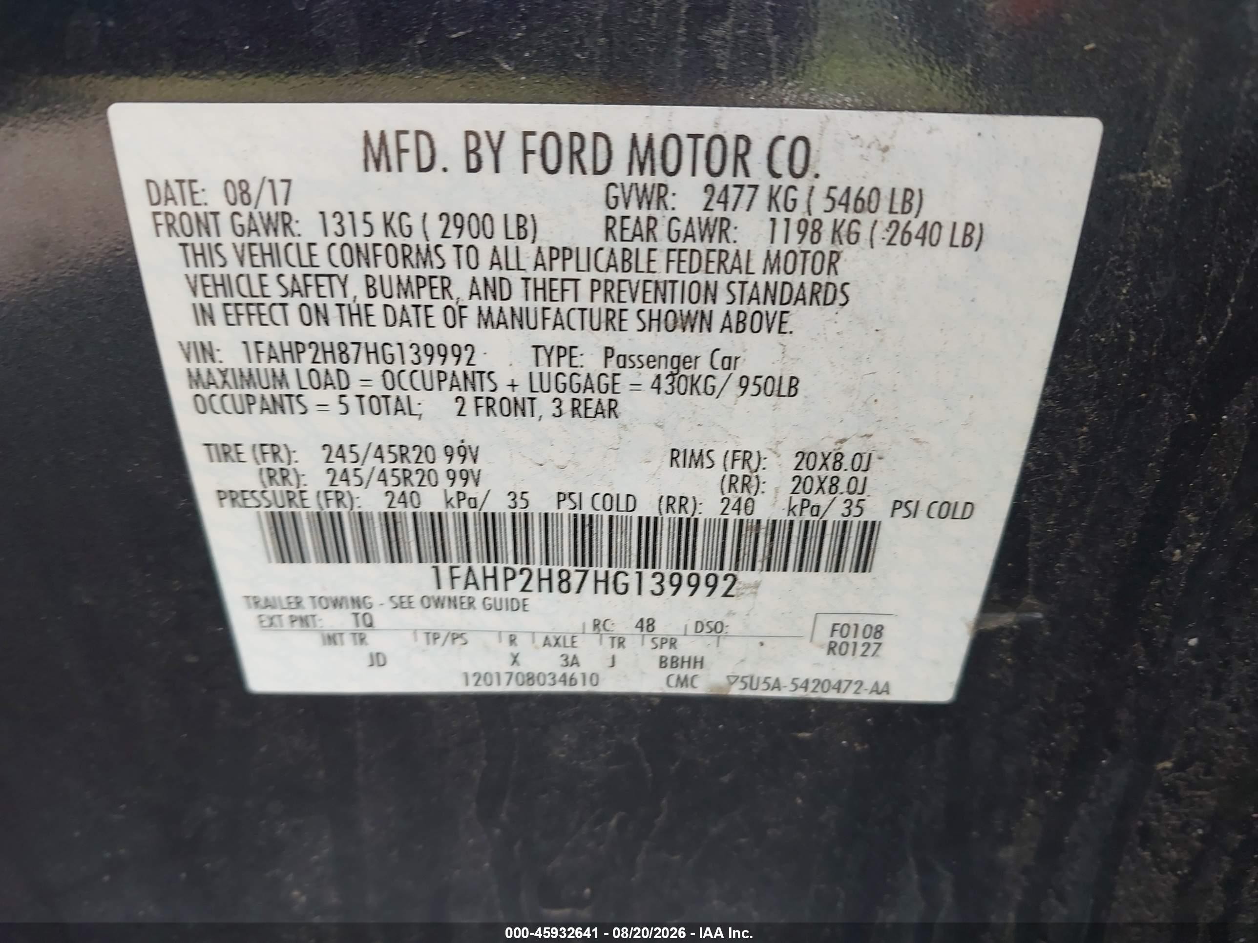 2017 Ford Taurus Sel Серый vin: 1FAHP2H87HG139992