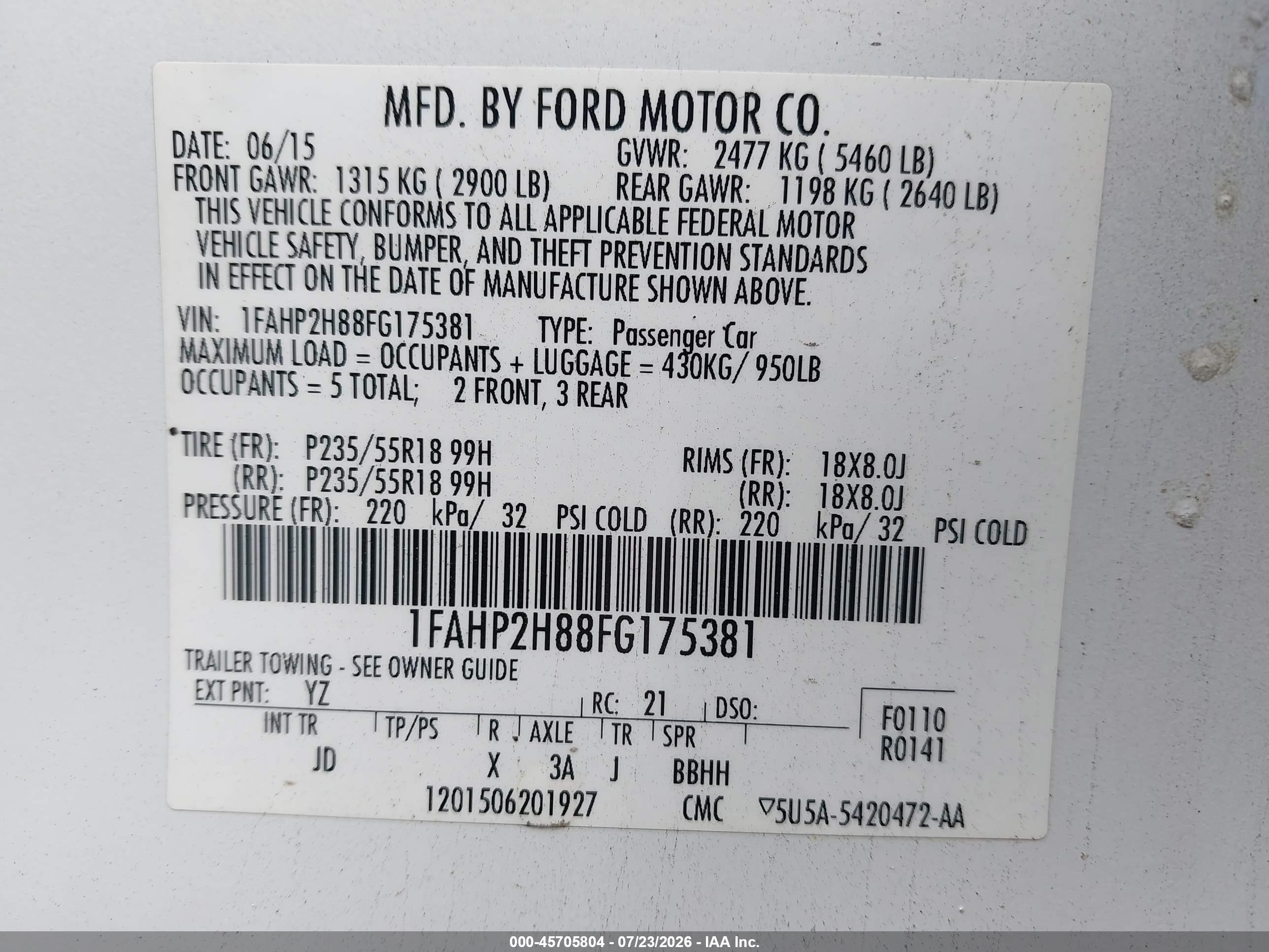 2015 Ford Taurus Sel White vin: 1FAHP2H88FG175381