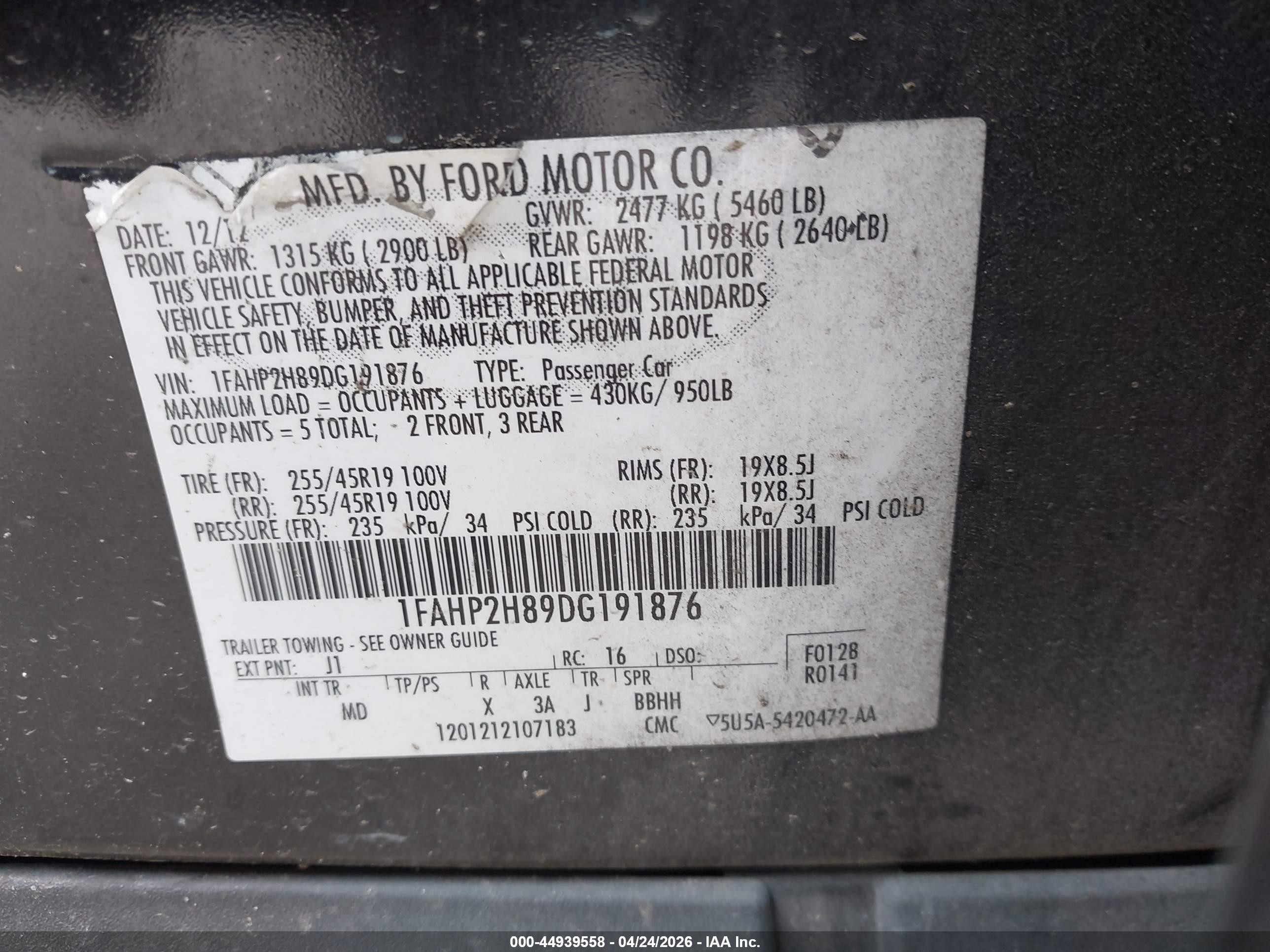 2013 Ford Taurus Sel Черный vin: 1FAHP2H89DG191876