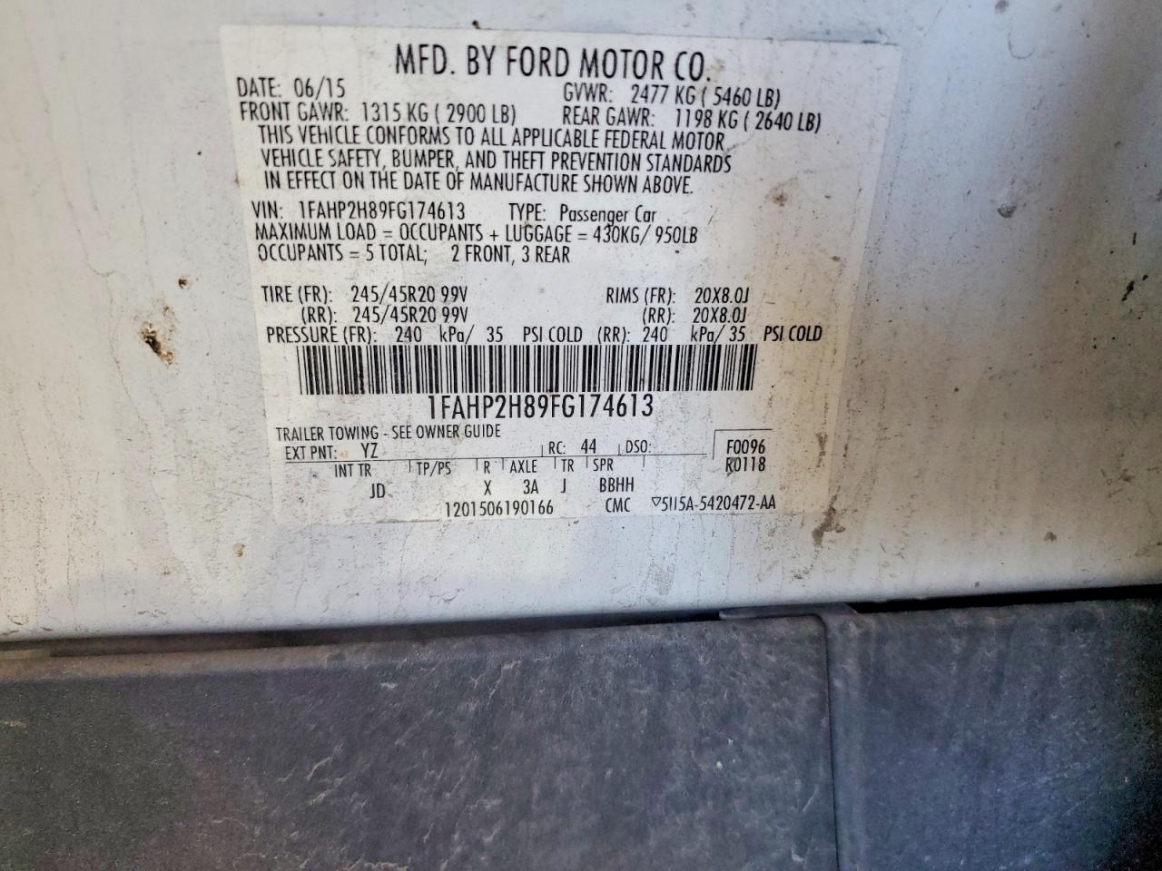 2015 Ford Taurus Sel White vin: 1FAHP2H89FG174613