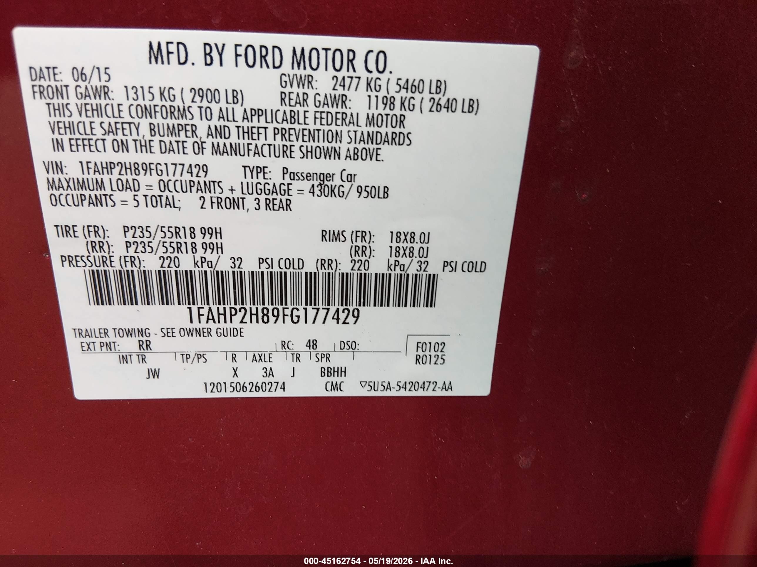 2015 Ford Taurus Sel Maroon vin: 1FAHP2H89FG177429