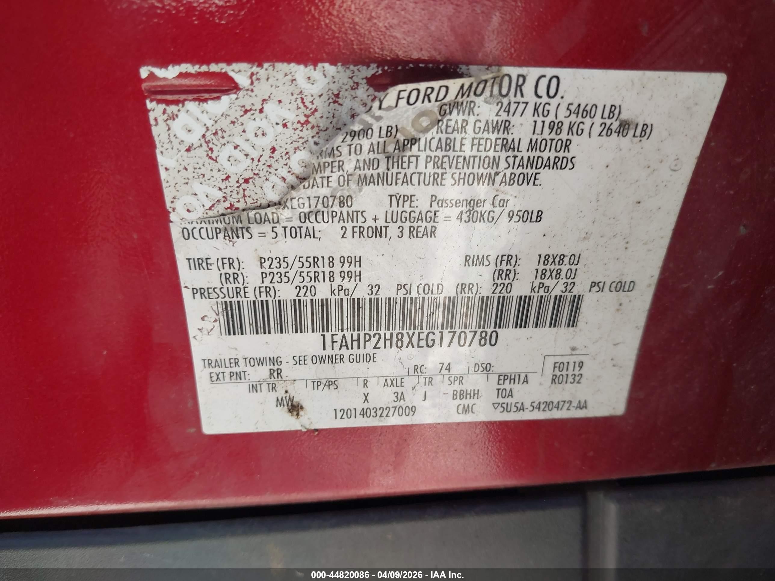 2014 Ford Taurus Sel Red vin: 1FAHP2H8XEG170780