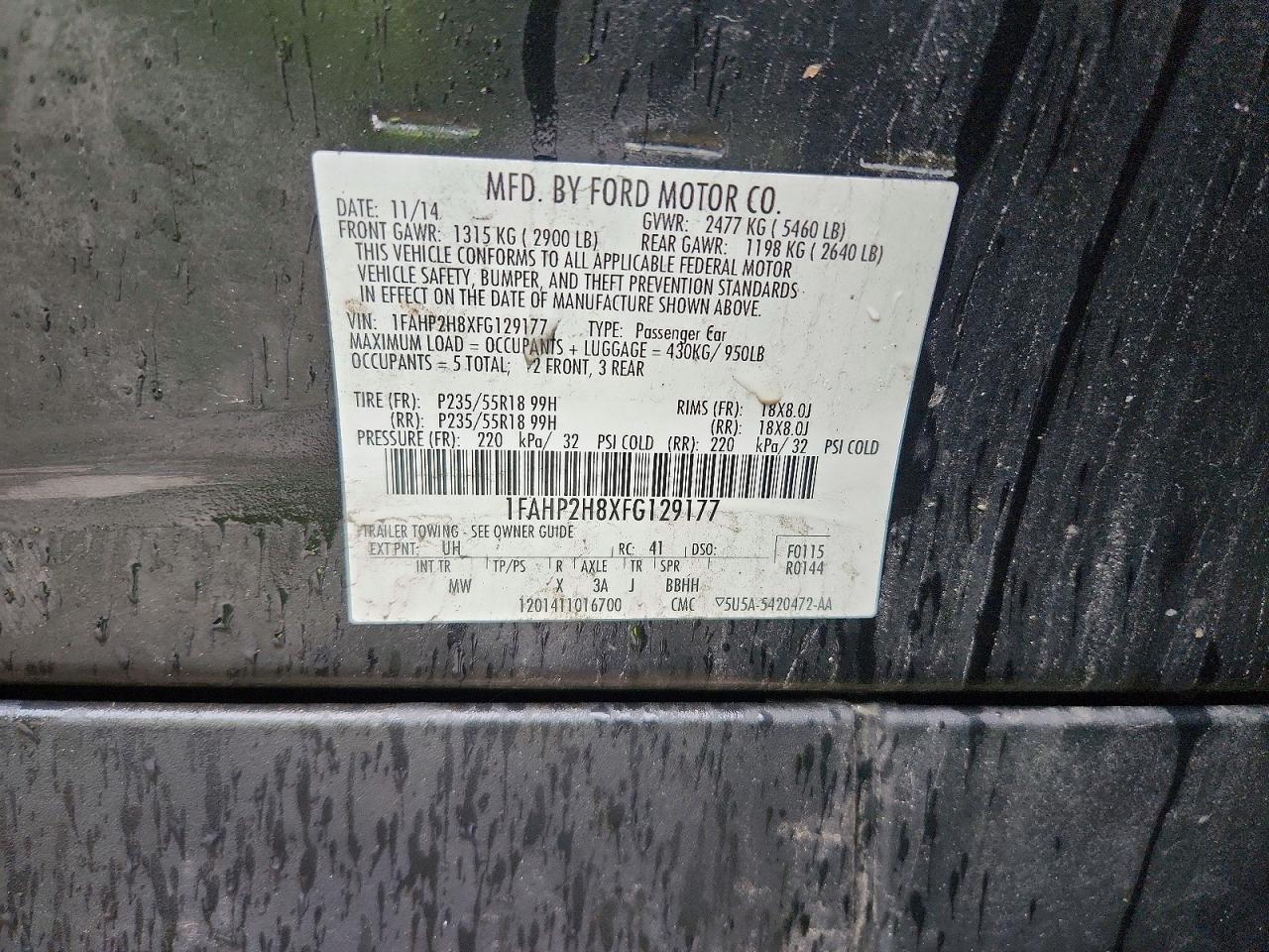 2015 Ford Taurus Sel Black vin: 1FAHP2H8XFG129177