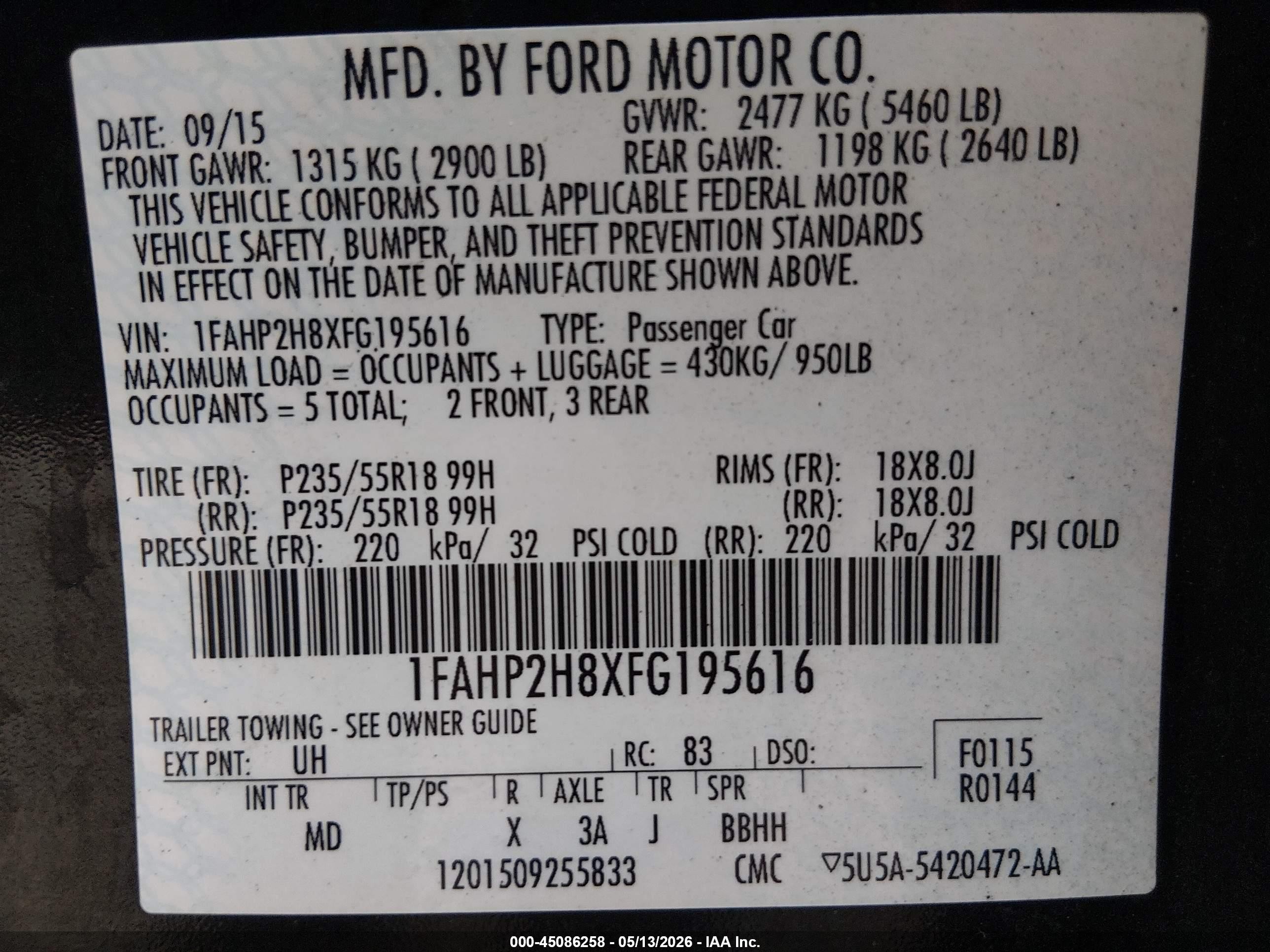 2015 Ford Taurus Sel Black vin: 1FAHP2H8XFG195616