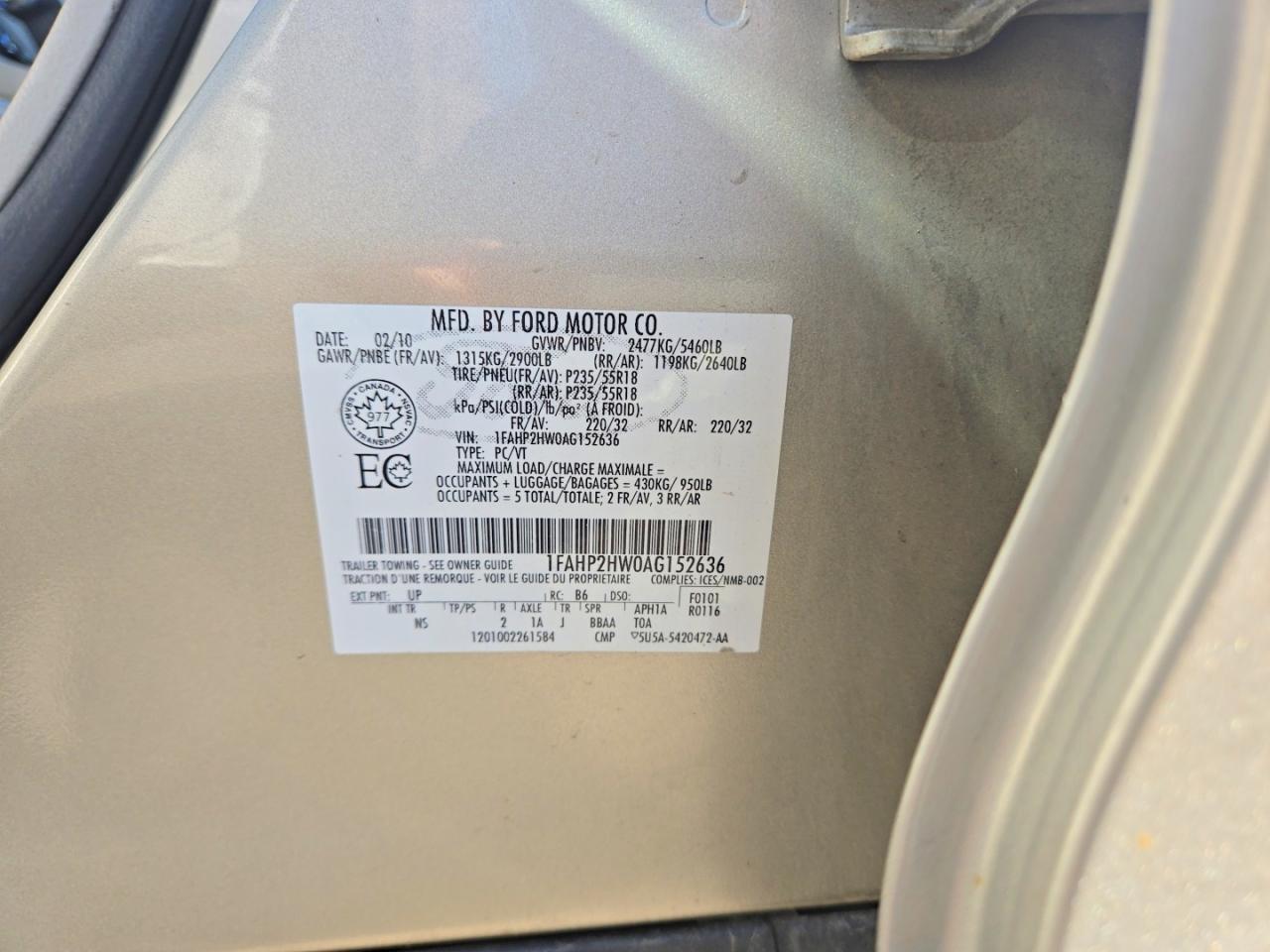 2010 Ford Taurus Sel Beige vin: 1FAHP2HW0AG152636