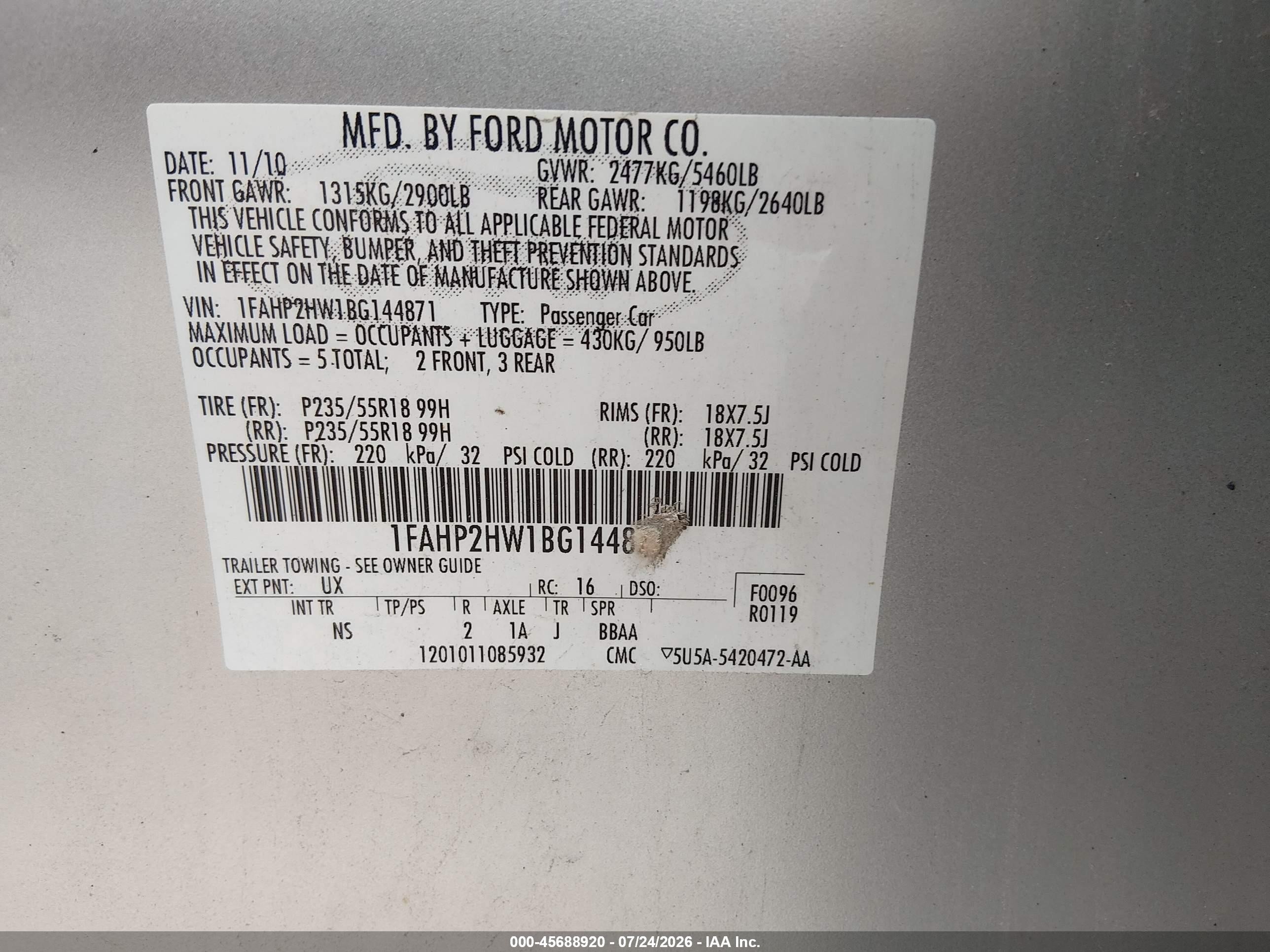 2011 Ford Taurus Sel Silver vin: 1FAHP2HW1BG144871