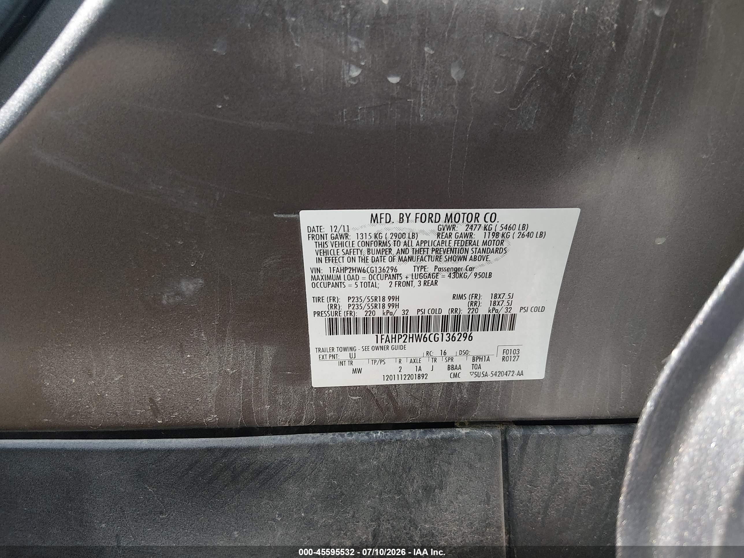 2012 Ford Taurus Sel Gray vin: 1FAHP2HW6CG136296