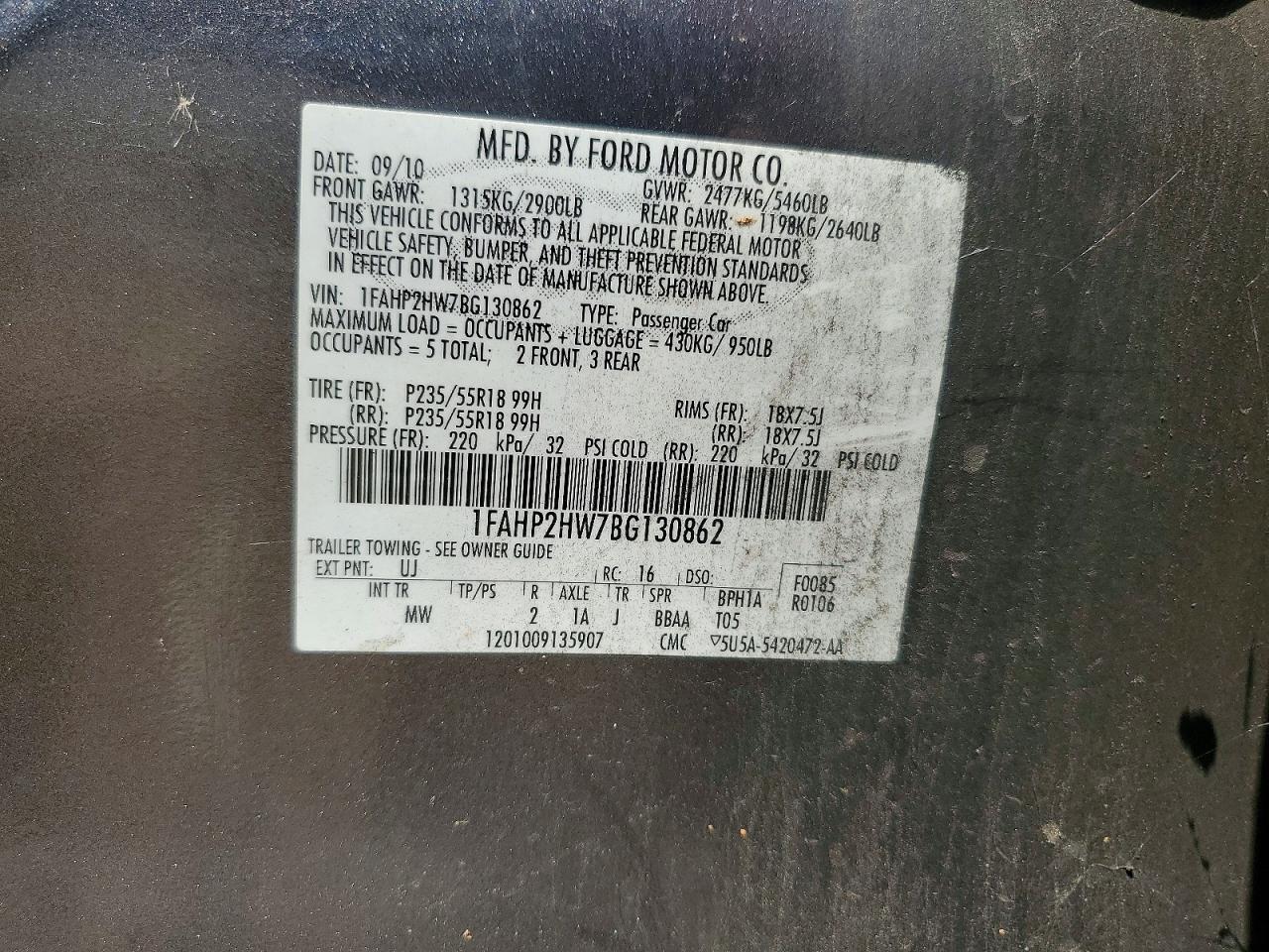 2011 Ford Taurus Sel Gray vin: 1FAHP2HW7BG130862