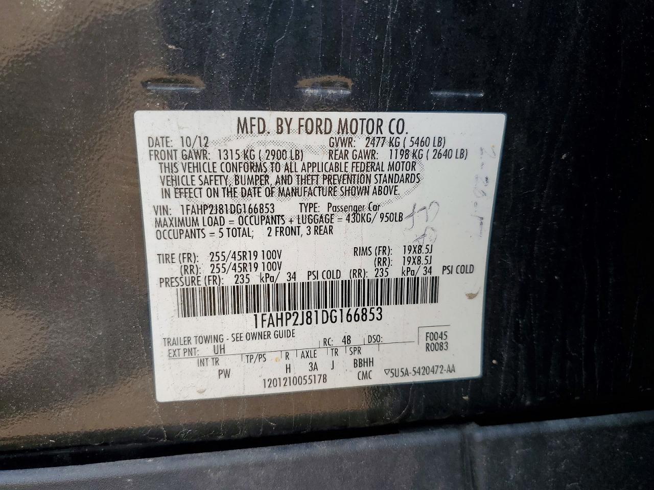 2013 Ford Taurus Limited Черный vin: 1FAHP2J81DG166853