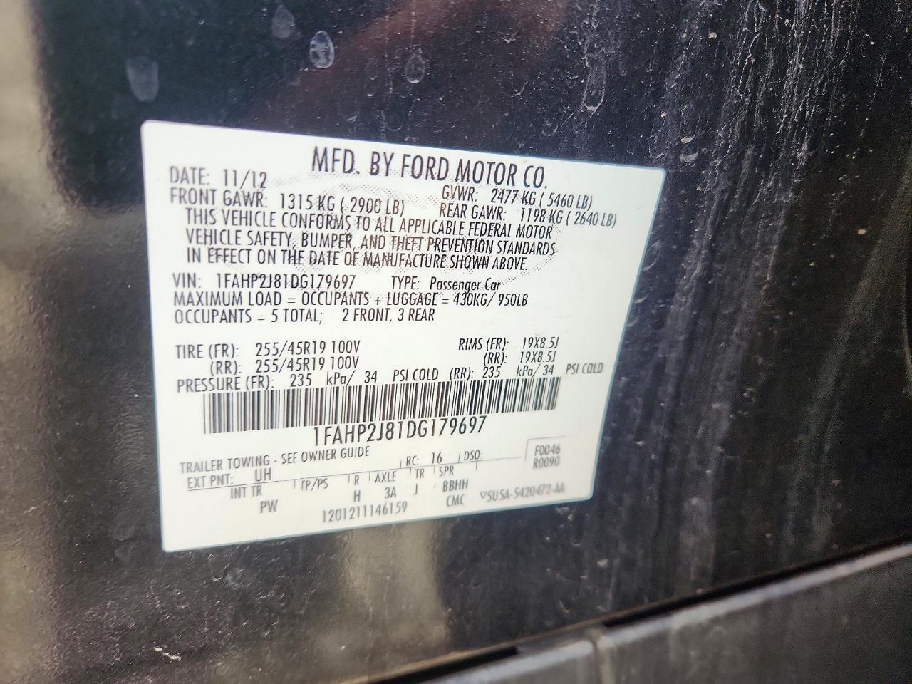 2013 Ford Taurus Limited Black vin: 1FAHP2J81DG179697