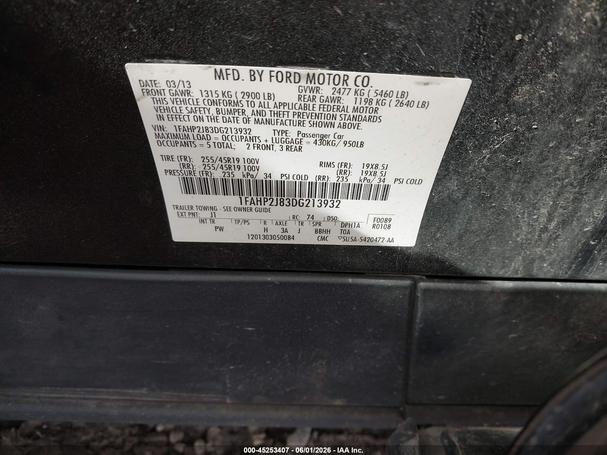 2013 Ford Taurus Limited Black vin: 1FAHP2J83DG213932