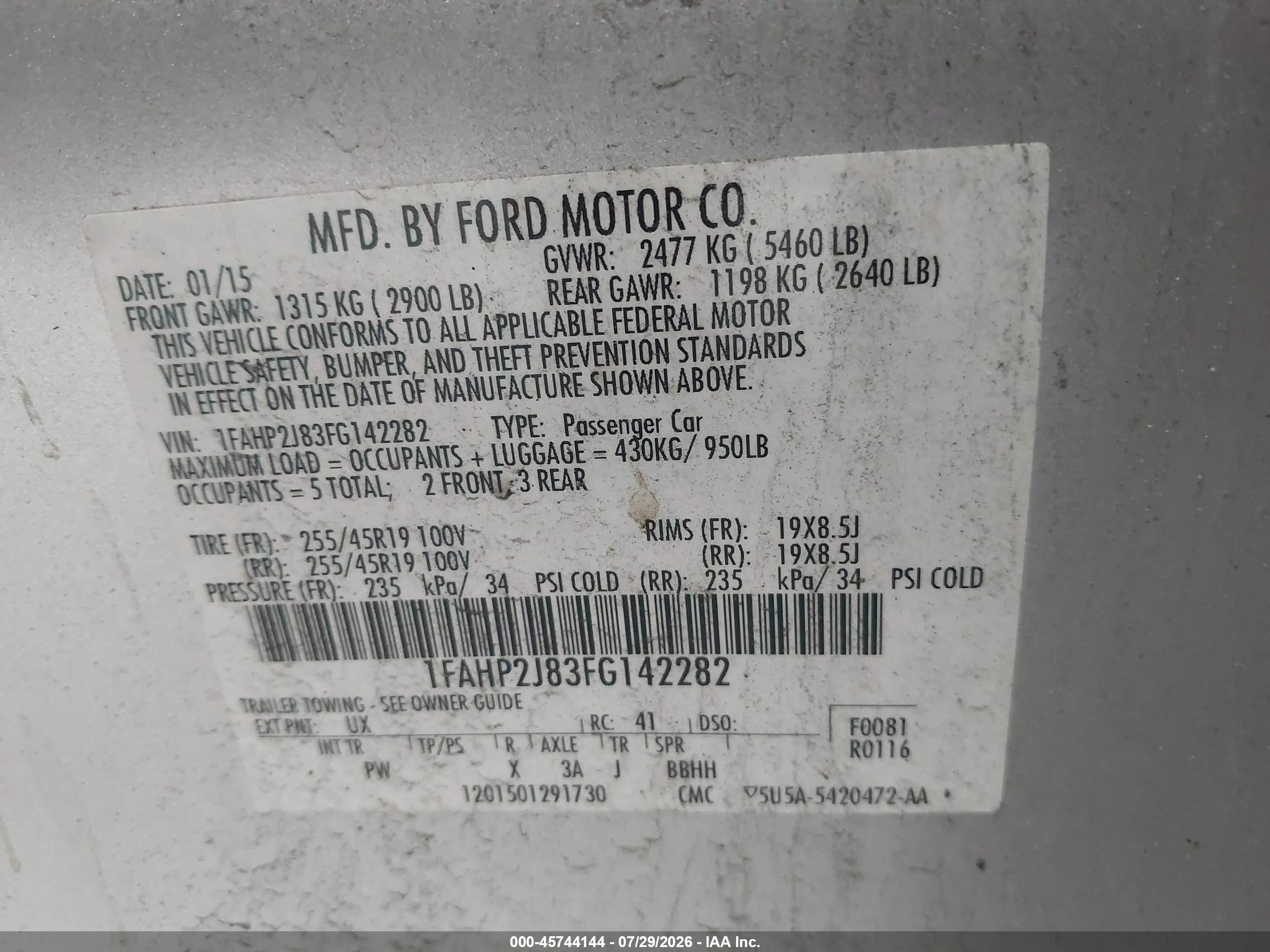 2015 Ford Taurus Limited Gray vin: 1FAHP2J83FG142282