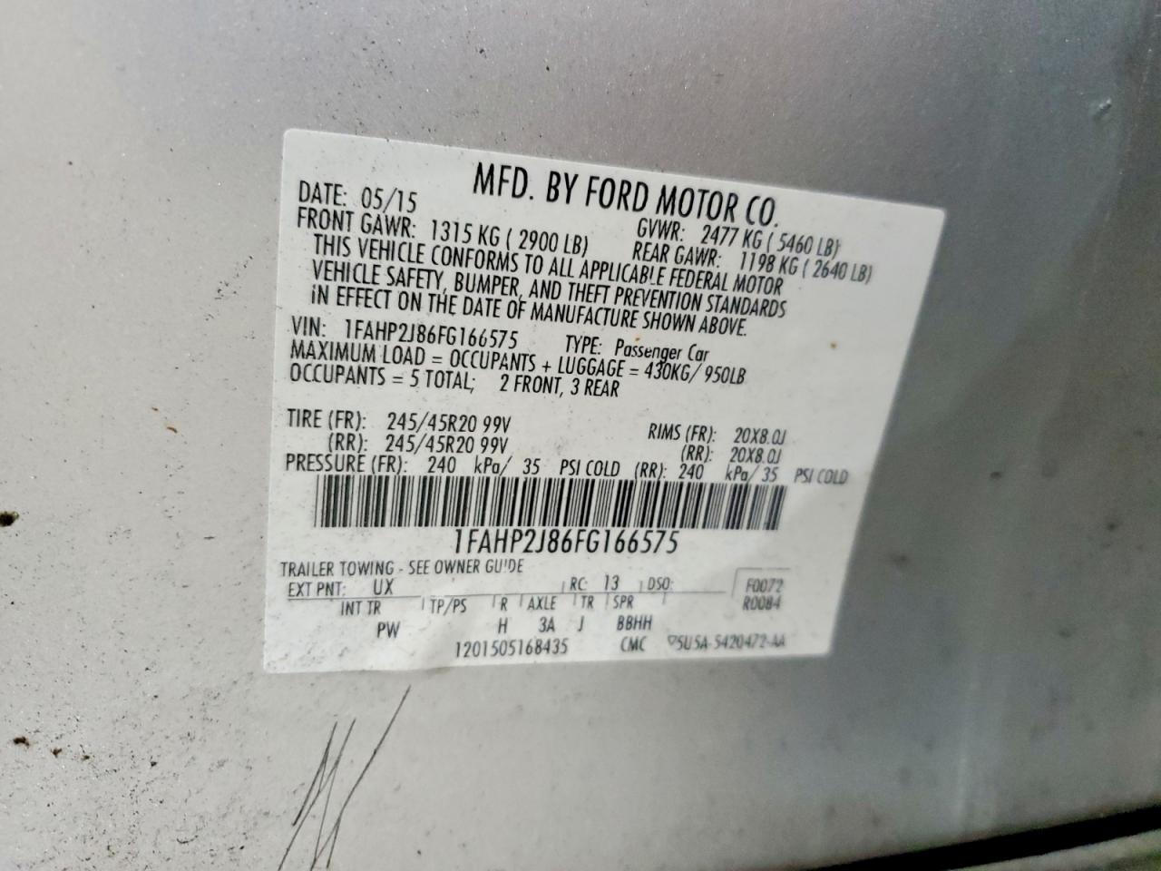 2015 Ford Taurus Limited Silver vin: 1FAHP2J86FG166575