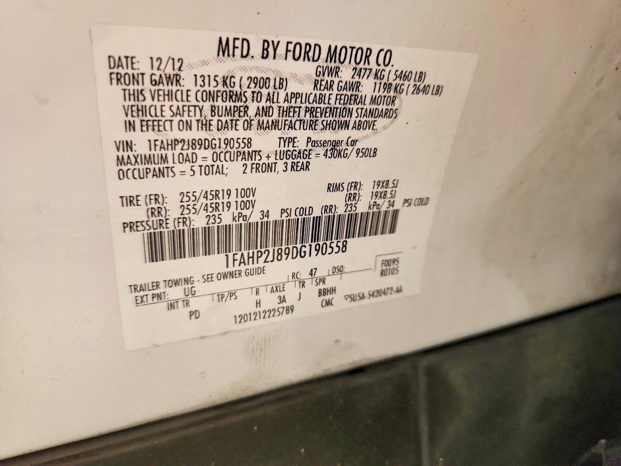 2013 Ford Taurus Limited White vin: 1FAHP2J89DG190558