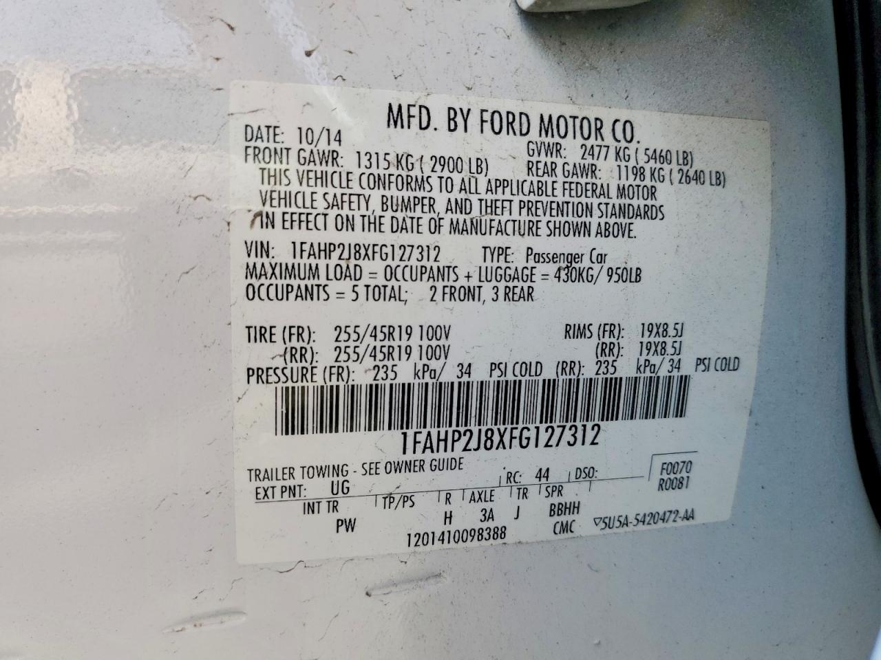 2015 Ford Taurus Limited White vin: 1FAHP2J8XFG127312
