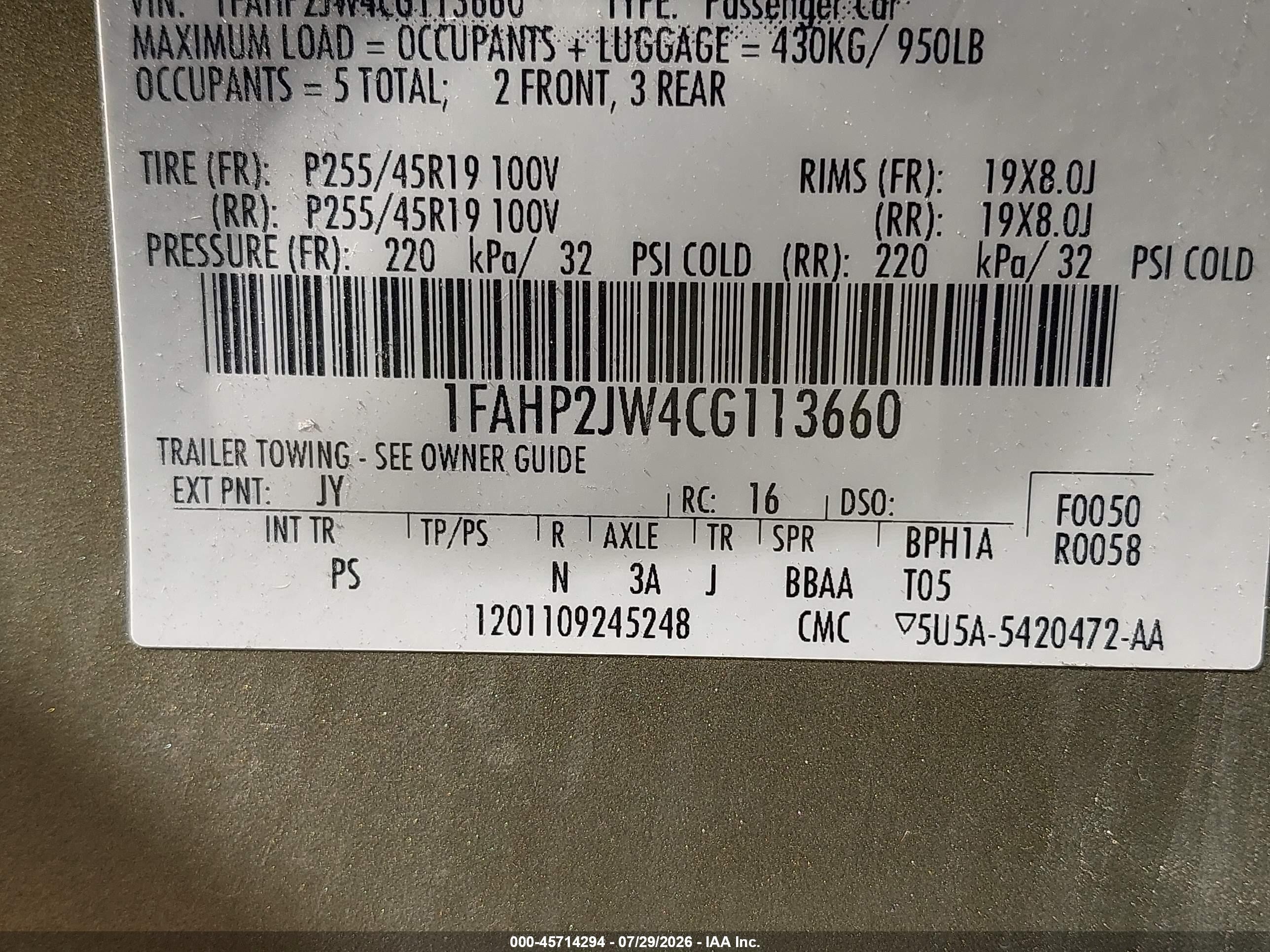 2012 Ford Taurus Limited Зеленый vin: 1FAHP2JW4CG113660
