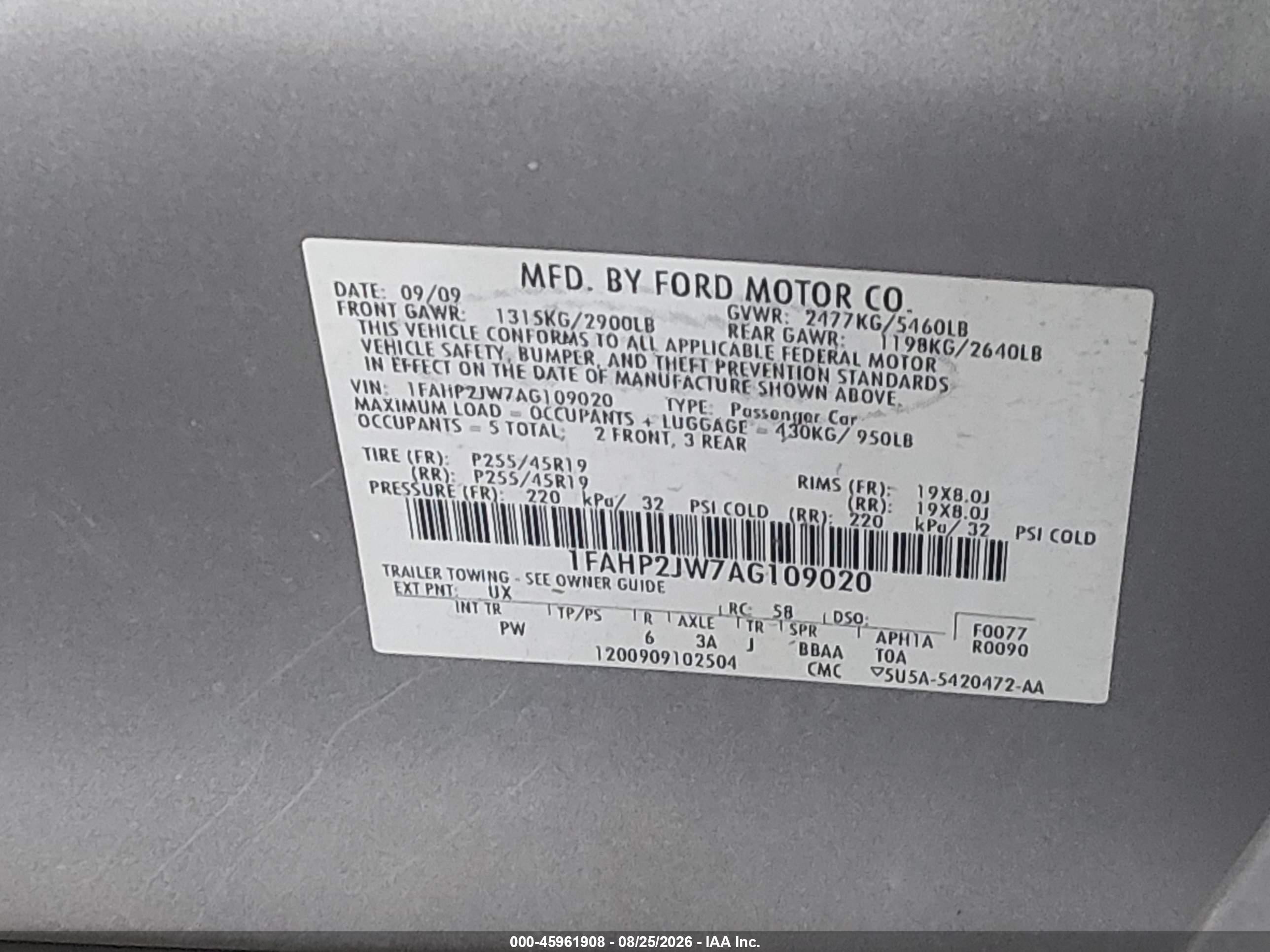 2010 Ford Taurus Limited Silver vin: 1FAHP2JW7AG109020