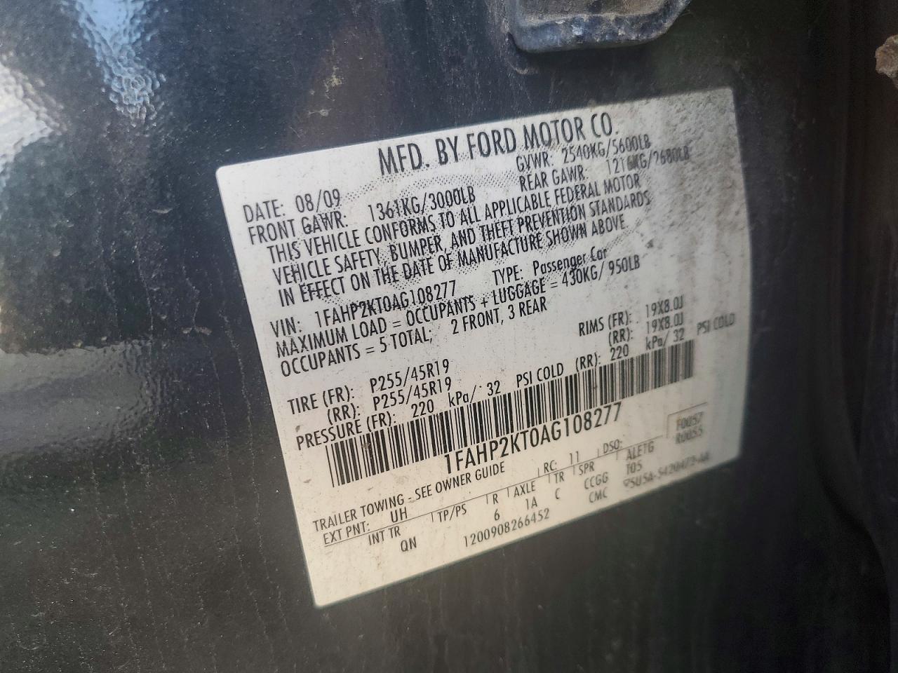 2010 Ford Taurus Черный vin: 1FAHP2KT0AG108277
