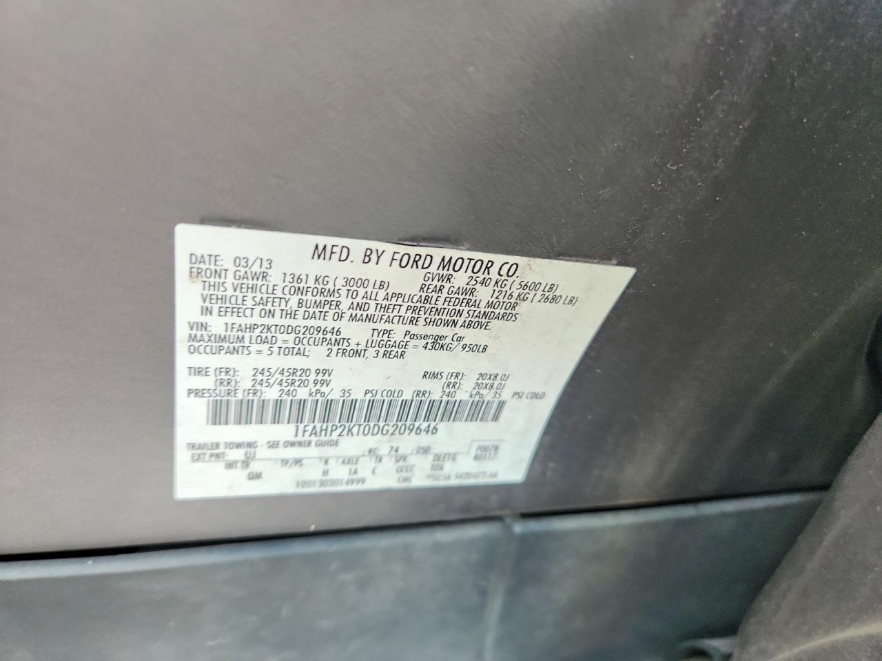 2013 Ford Taurus Gray vin: 1FAHP2KT0DG209646