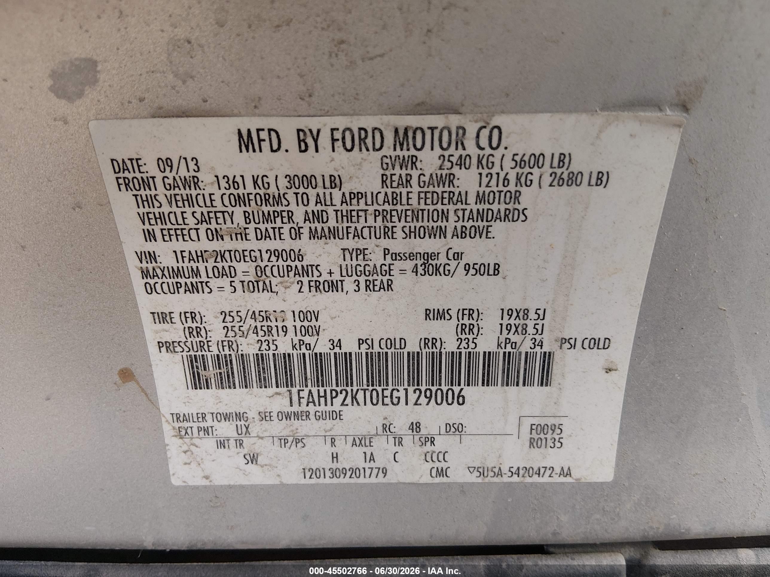 2014 Ford Taurus Sho Silver vin: 1FAHP2KT0EG129006