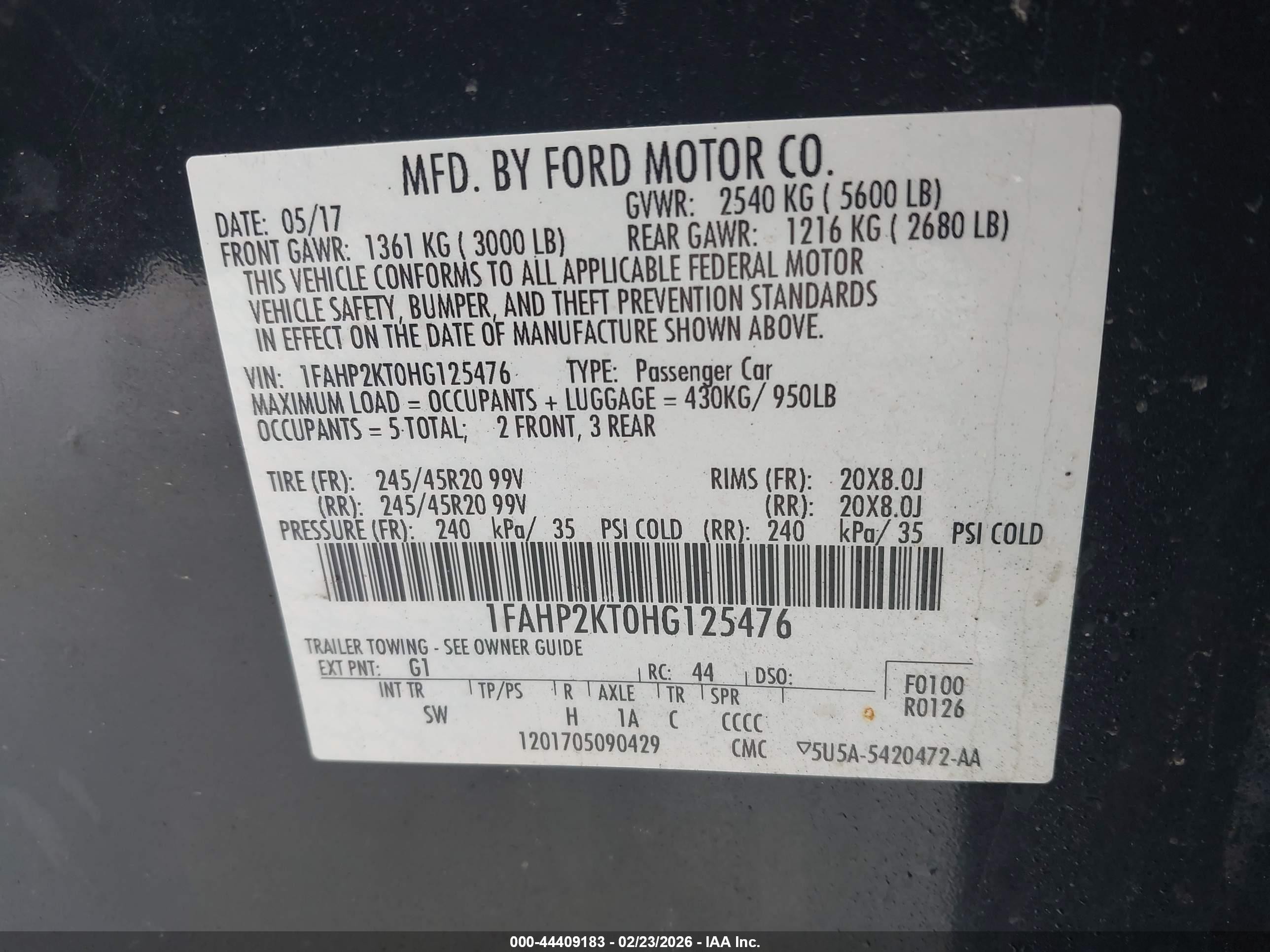 2017 Ford Taurus Sho Black vin: 1FAHP2KT0HG125476