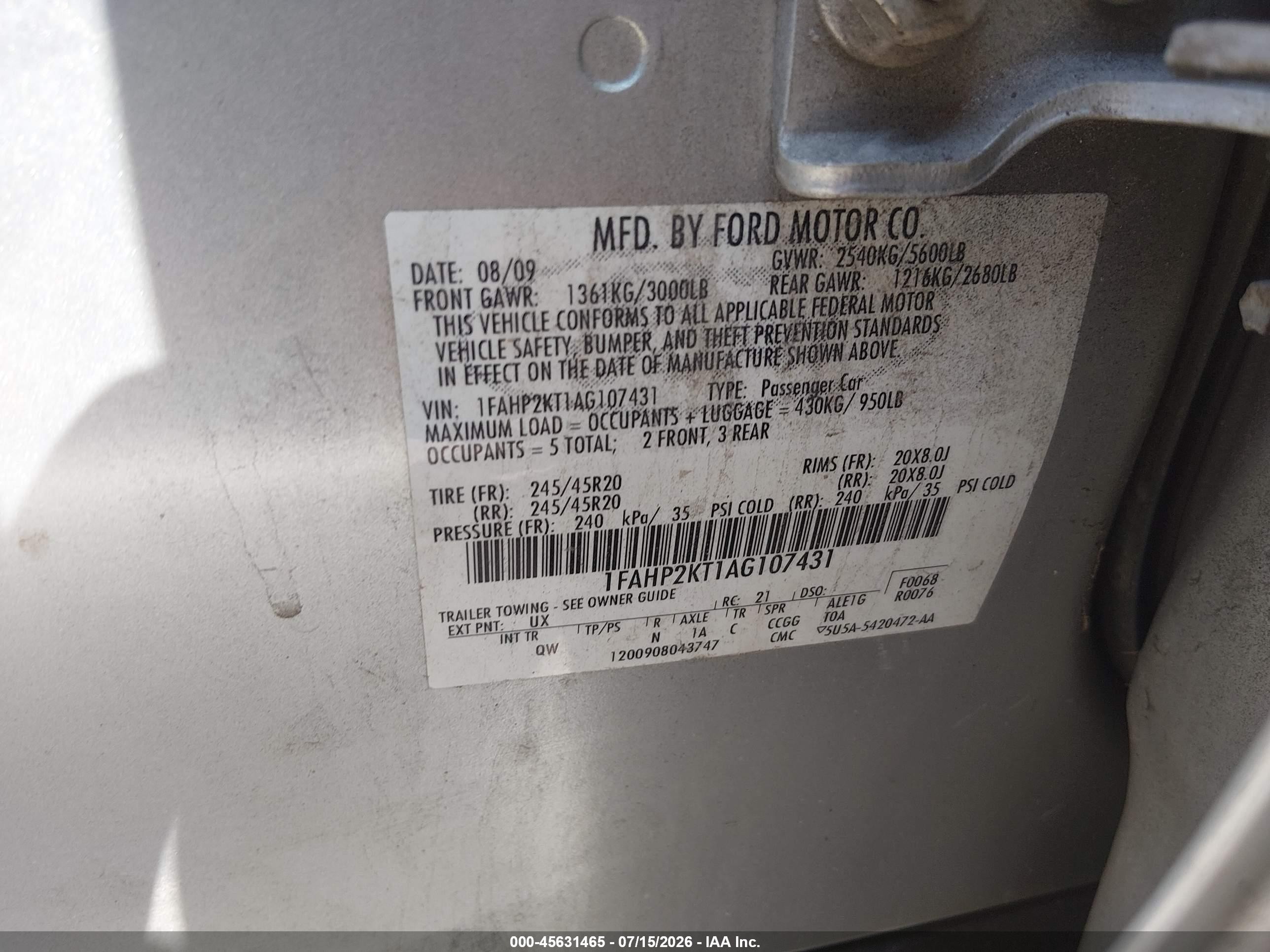 2010 Ford Taurus Sho Серебряный vin: 1FAHP2KT1AG107431