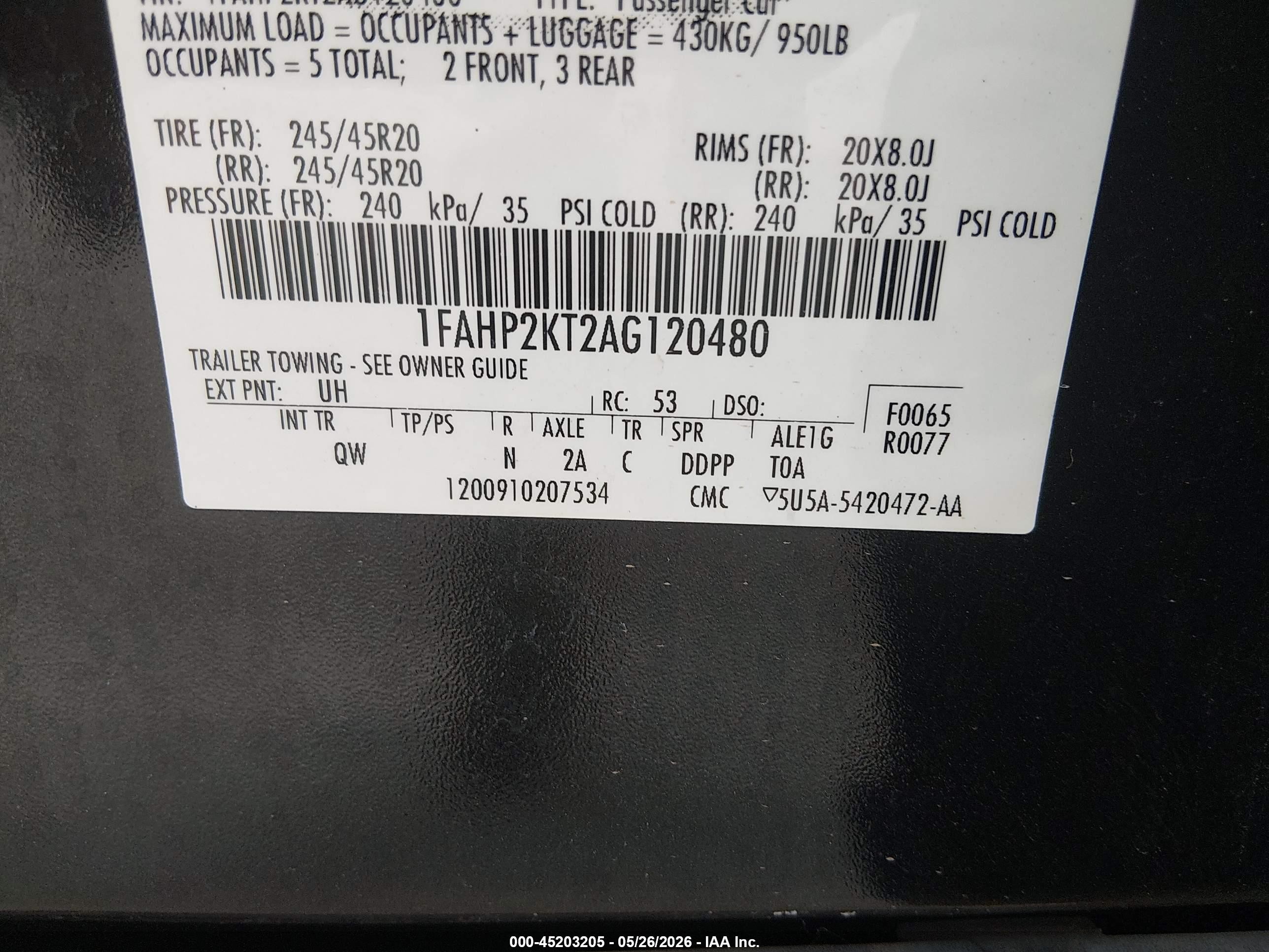 2010 Ford Taurus Sho Black vin: 1FAHP2KT2AG120480