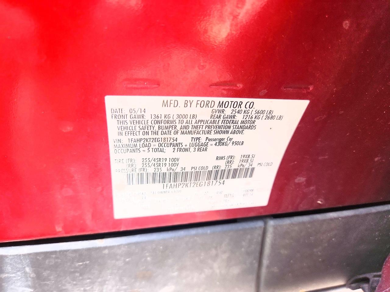 2014 Ford Taurus Sho Red vin: 1FAHP2KT2EG181754