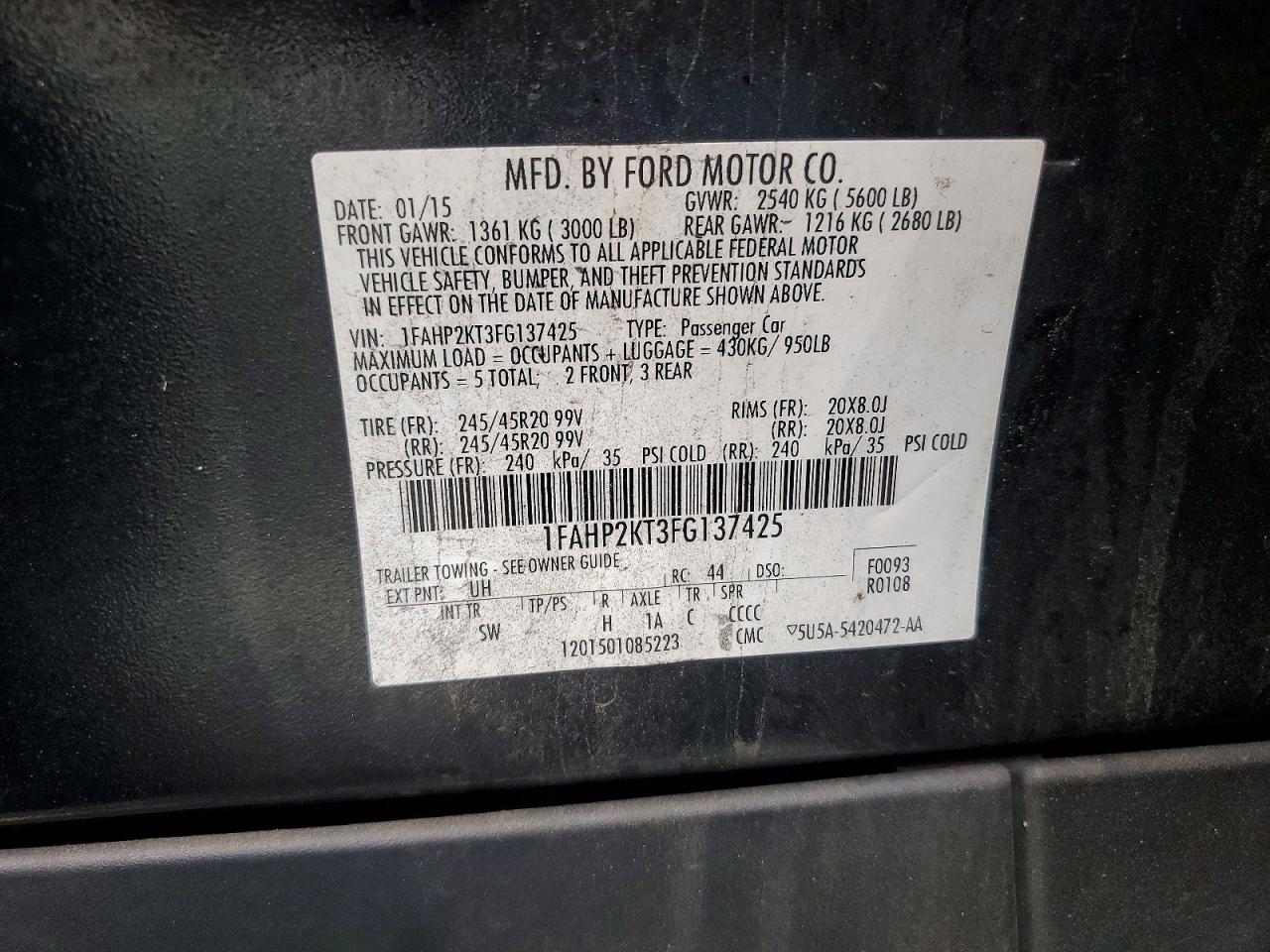 2015 Ford Taurus Sho Black vin: 1FAHP2KT3FG137425