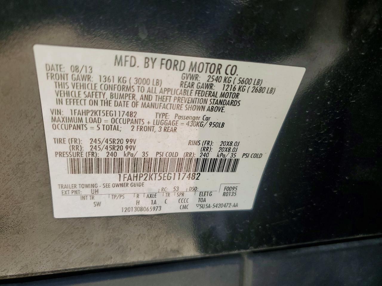 2014 Ford Taurus Sho Black vin: 1FAHP2KT5EG117482