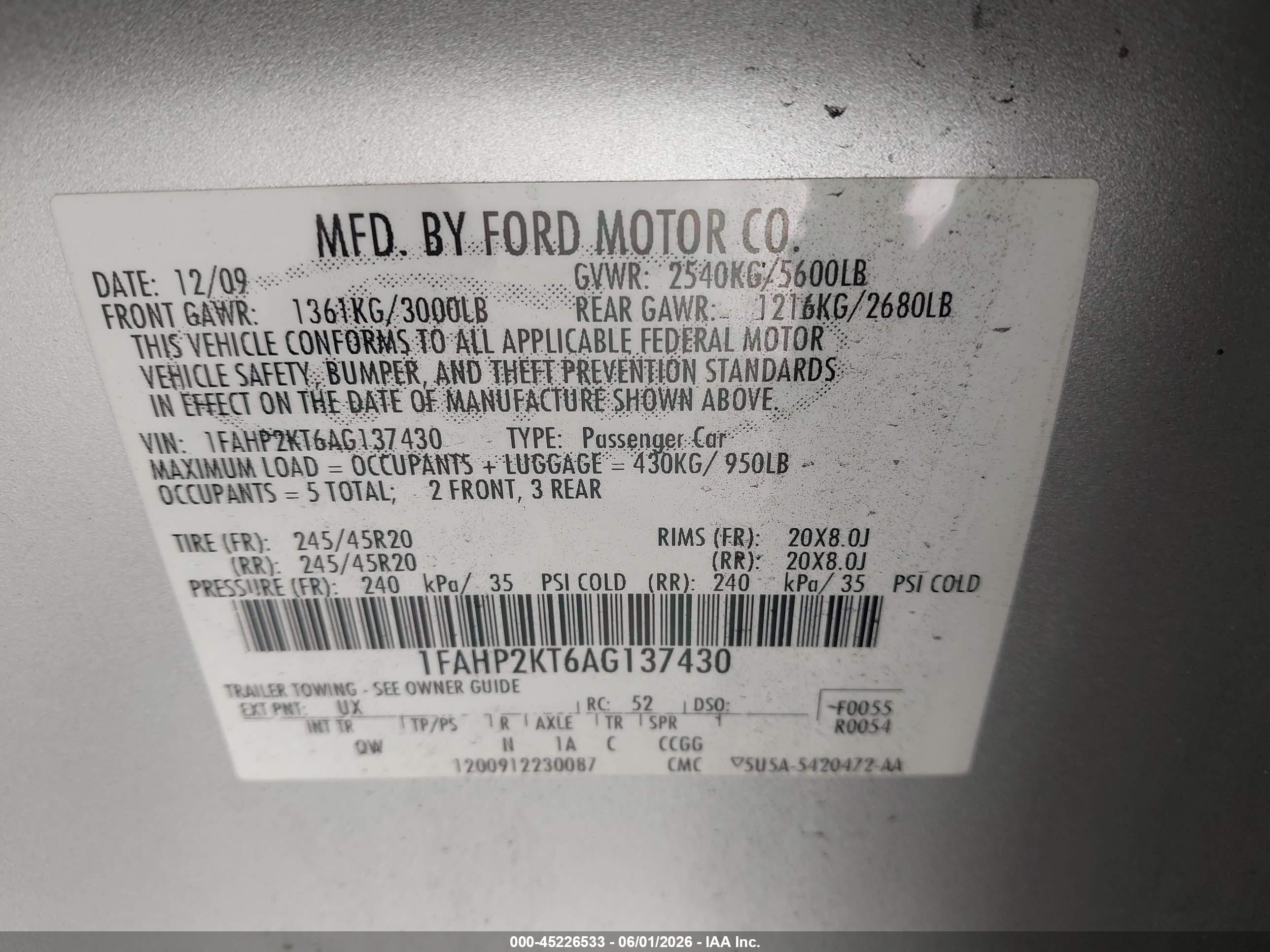 2010 Ford Taurus Sho Серебряный vin: 1FAHP2KT6AG137430