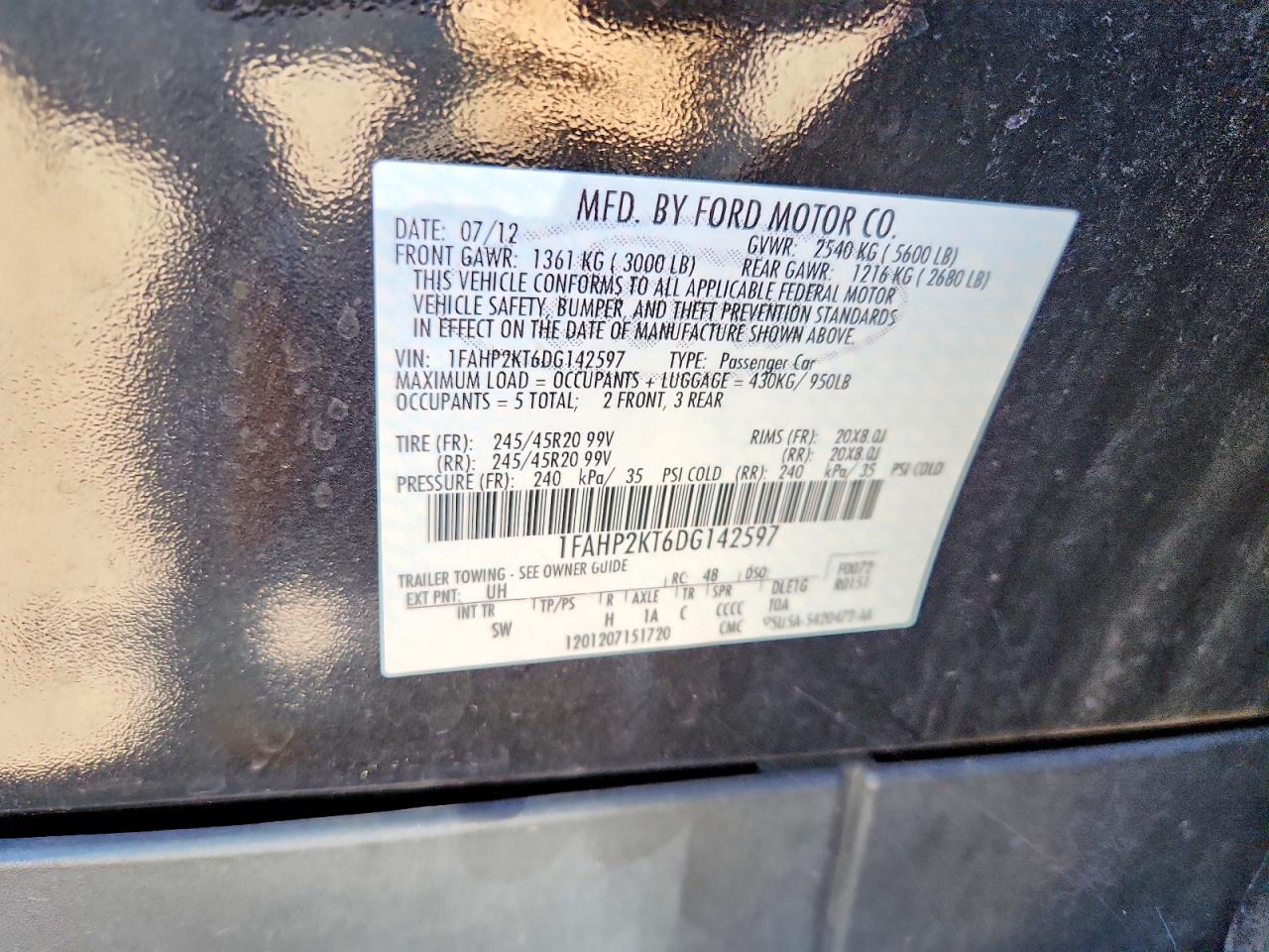 2013 Ford Taurus Sho Black vin: 1FAHP2KT6DG142597