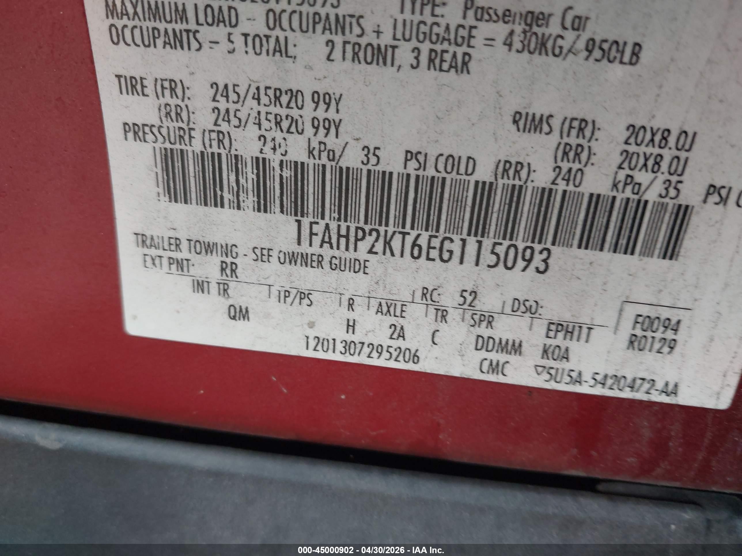 2014 Ford Taurus Sho Red vin: 1FAHP2KT6EG115093
