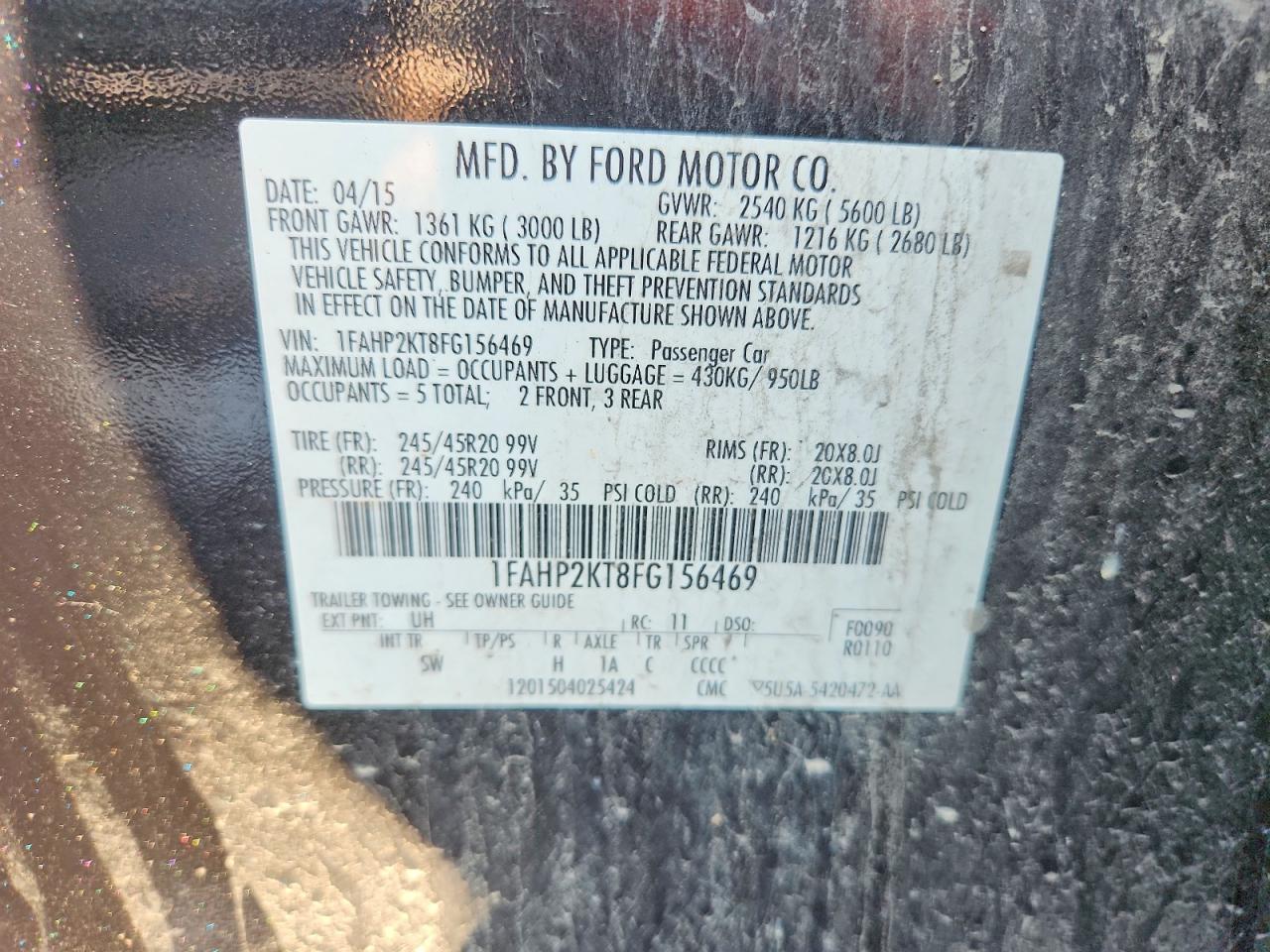 2015 Ford Taurus Sho Черный vin: 1FAHP2KT8FG156469