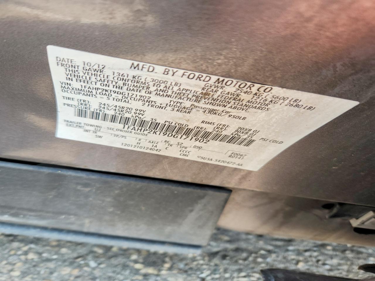 2013 Ford Taurus Sho Серый vin: 1FAHP2KT9DG171902
